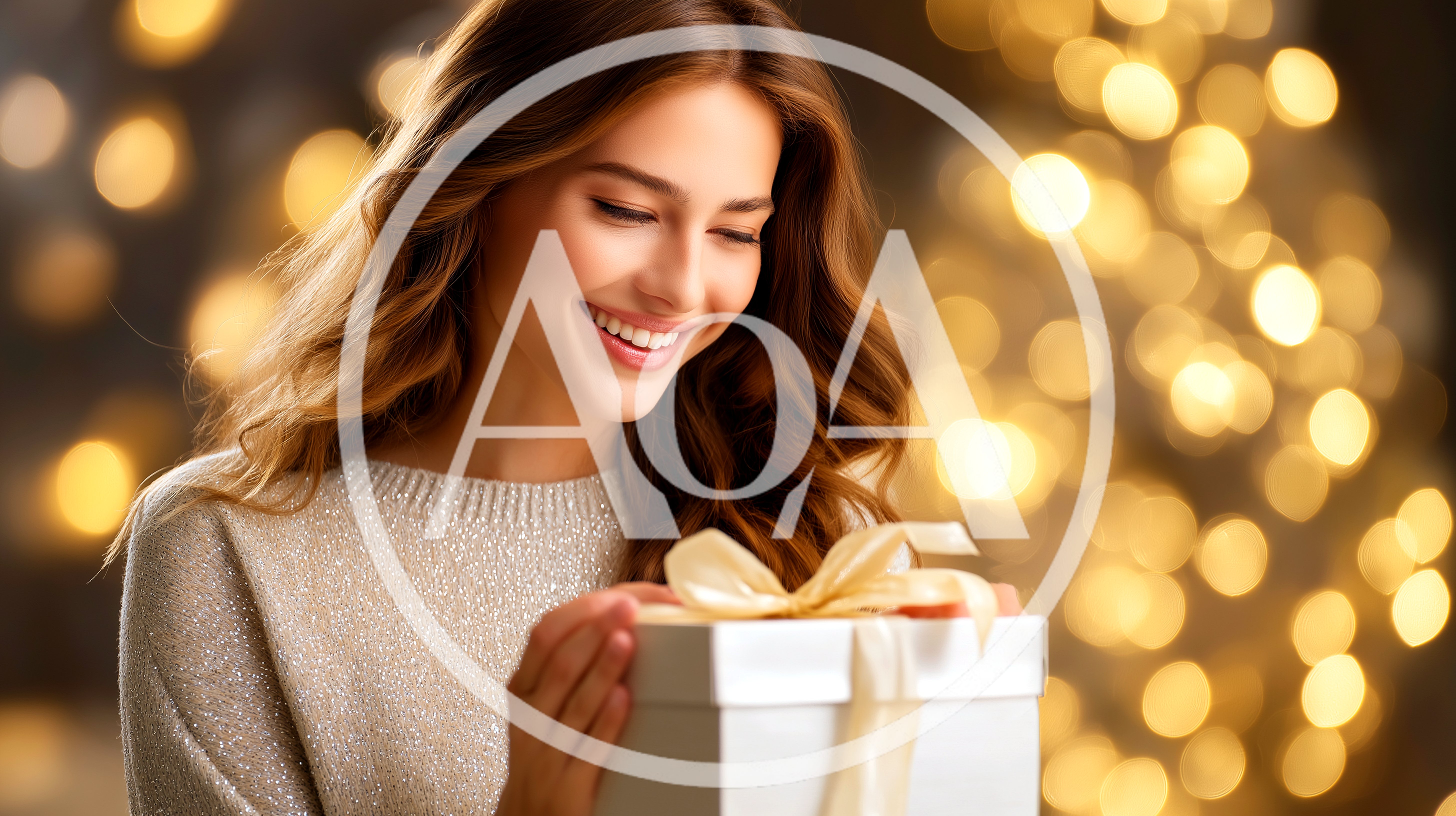 Young Woman Opening A Christmas Gift With Joy