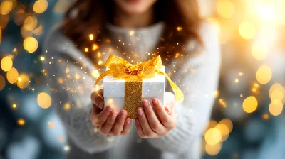 Woman Holding A Glowing Gift Box