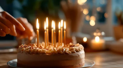 Hand Lighting Candles On A Birthday Cake
