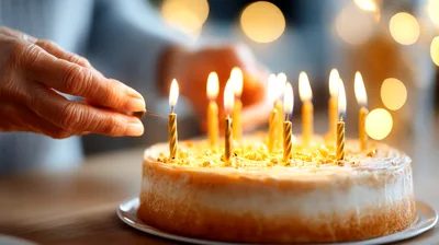 Elderly Person Lighting Birthday Cake Candles