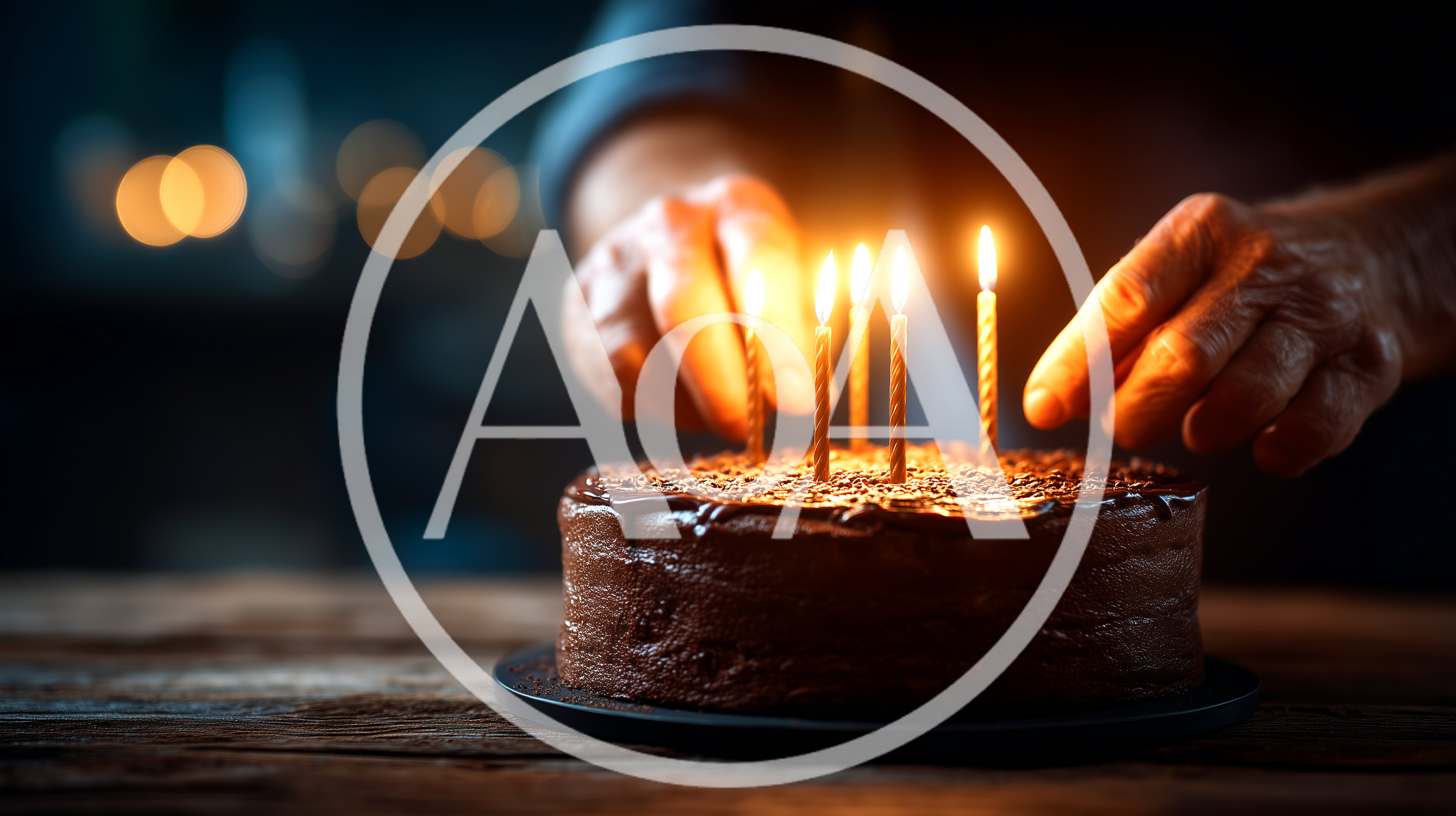 Elderly Person Placing Candles On A Chocolate Birthday Cake
