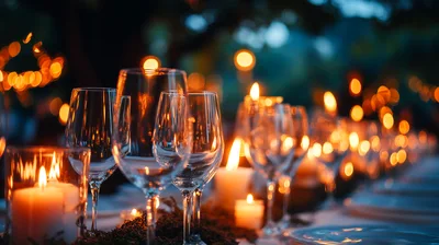 Elegant Outdoor Dinner Table Setting With Candles