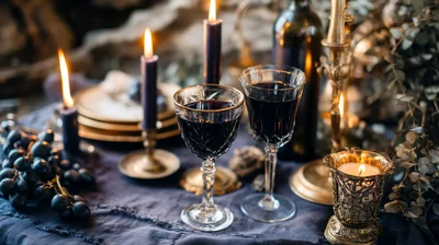 Romantic Table Setting With Wine And Candles