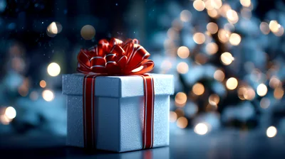 White Christmas Gift Box With Red Ribbon