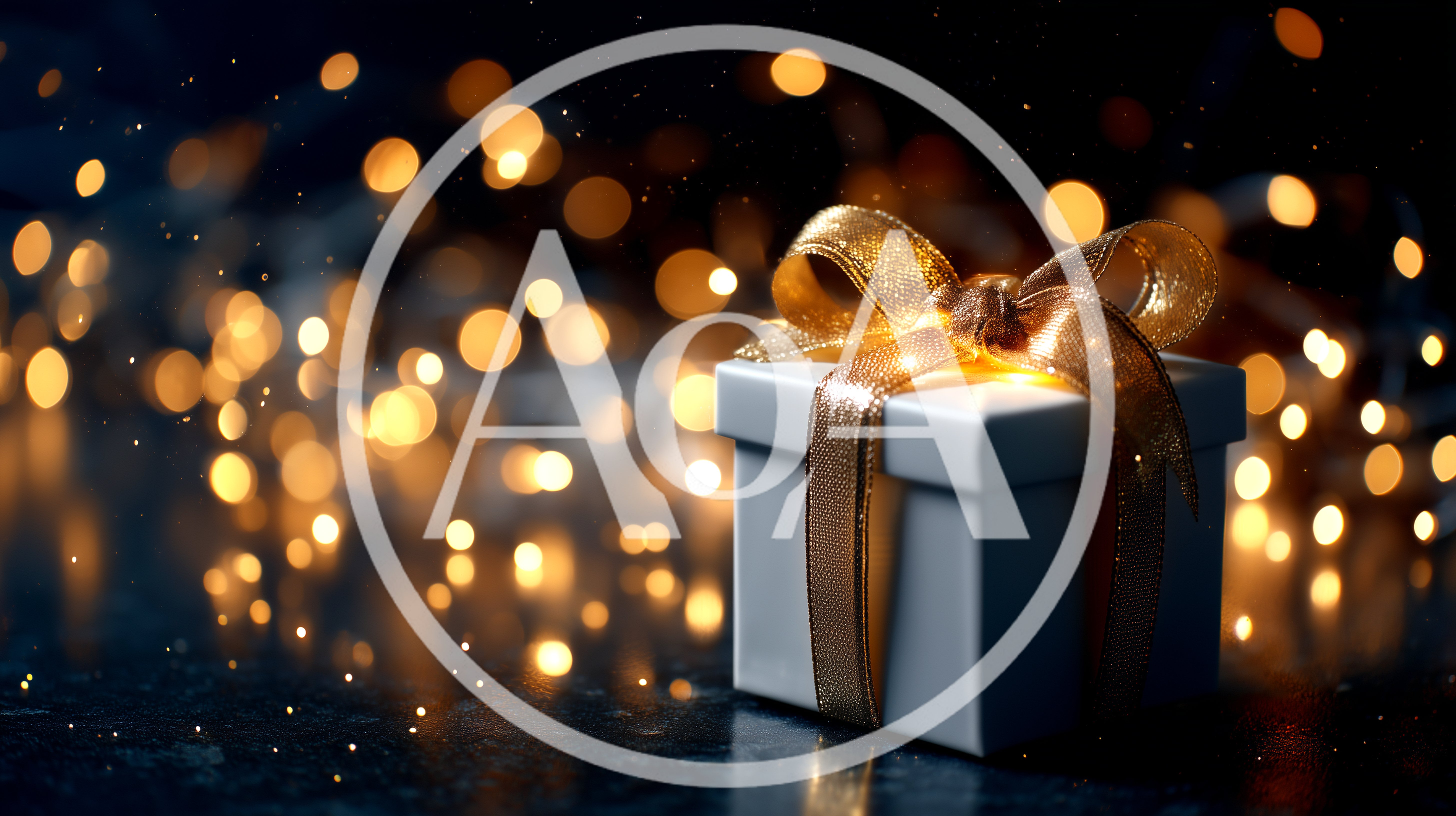 White Gift Box With Gold Ribbon And Bokeh Lights
