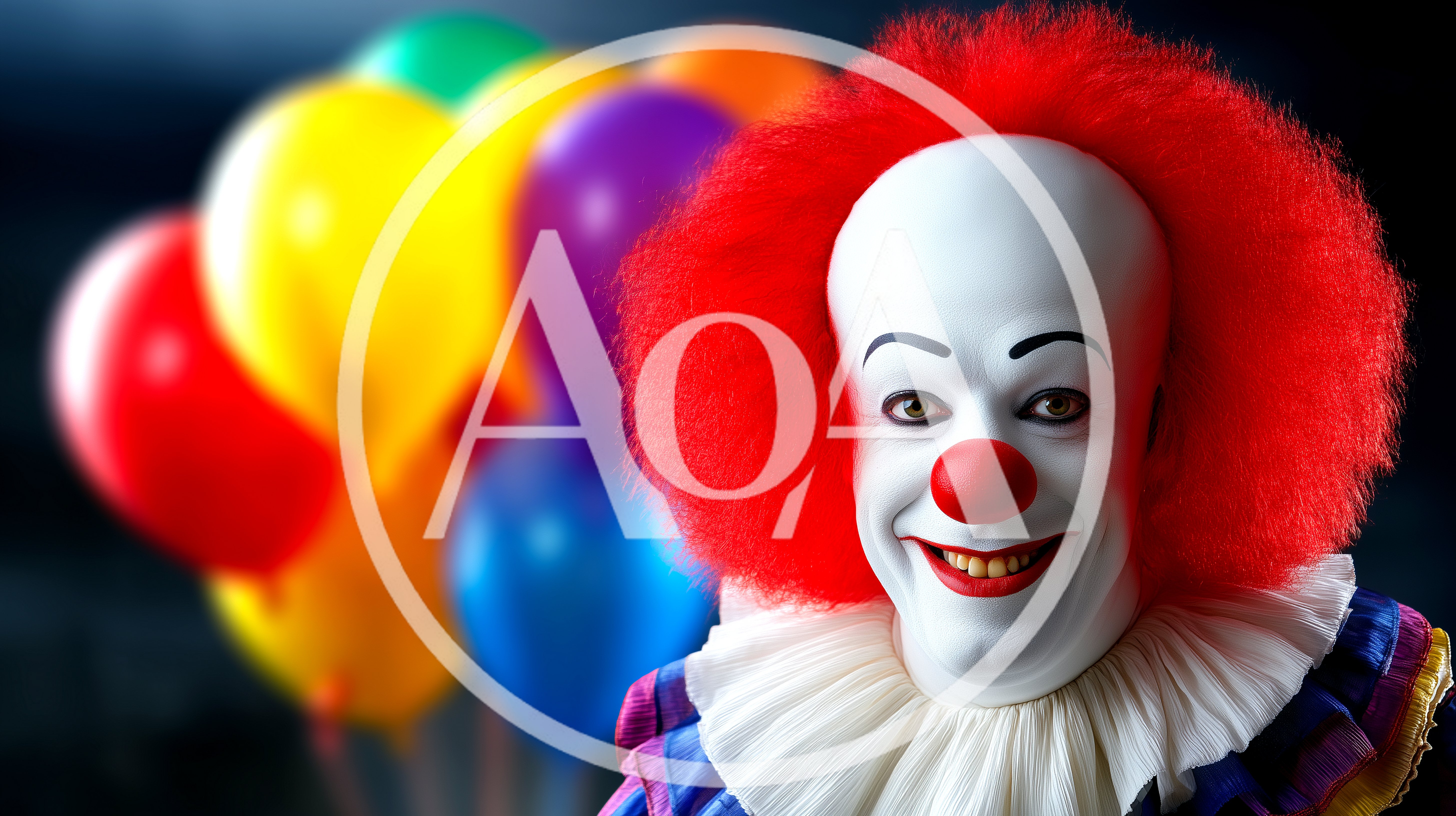 Creepy Clown With Red Hair And Balloons
