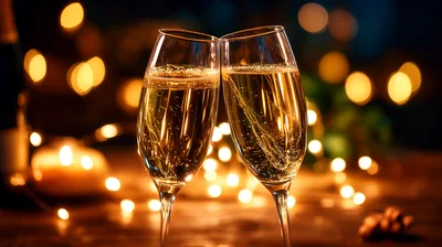 Two Champagne Flutes Toasting During A Festive Celebration