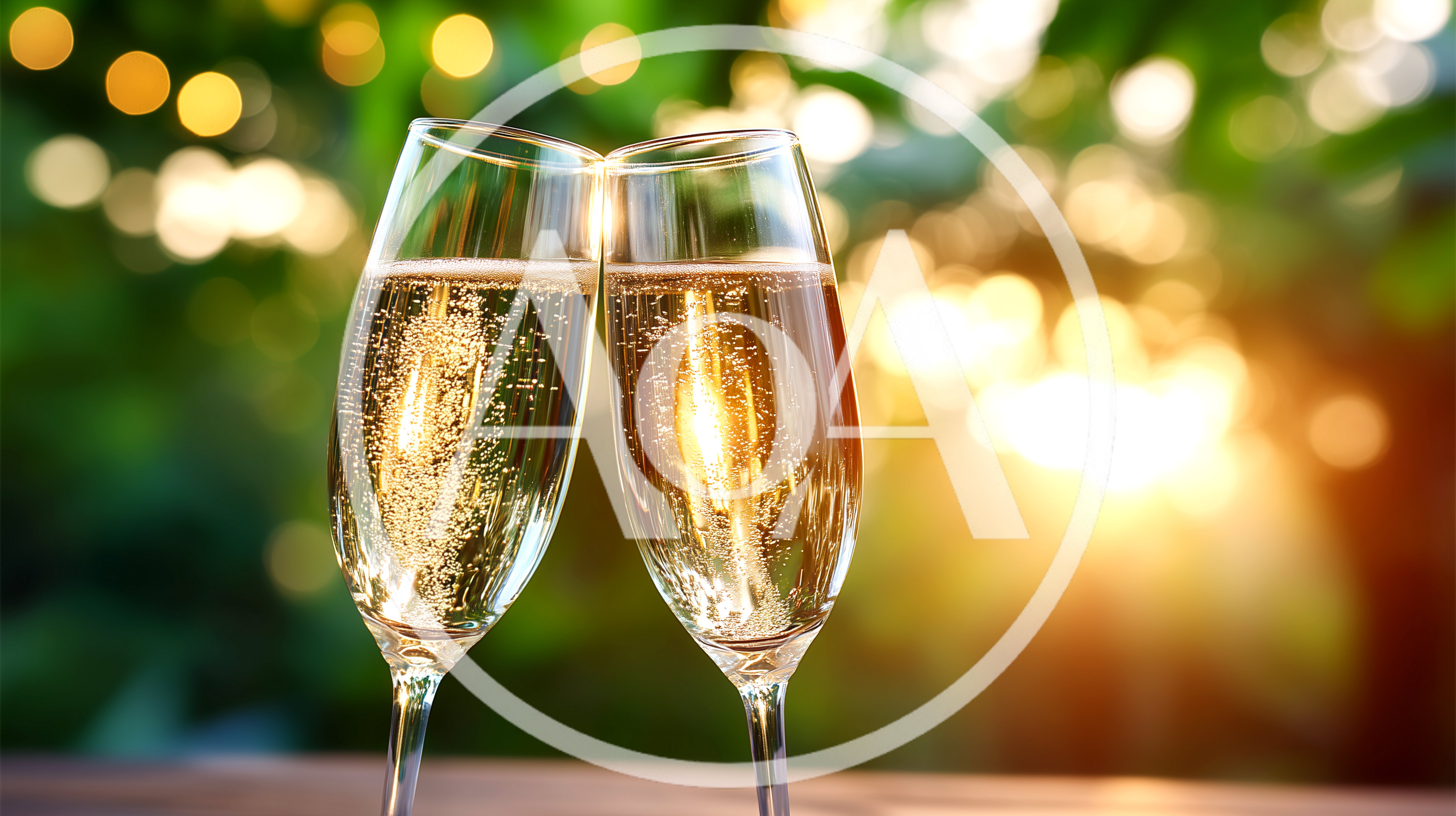 Two Champagne Flutes Toasting At Sunset