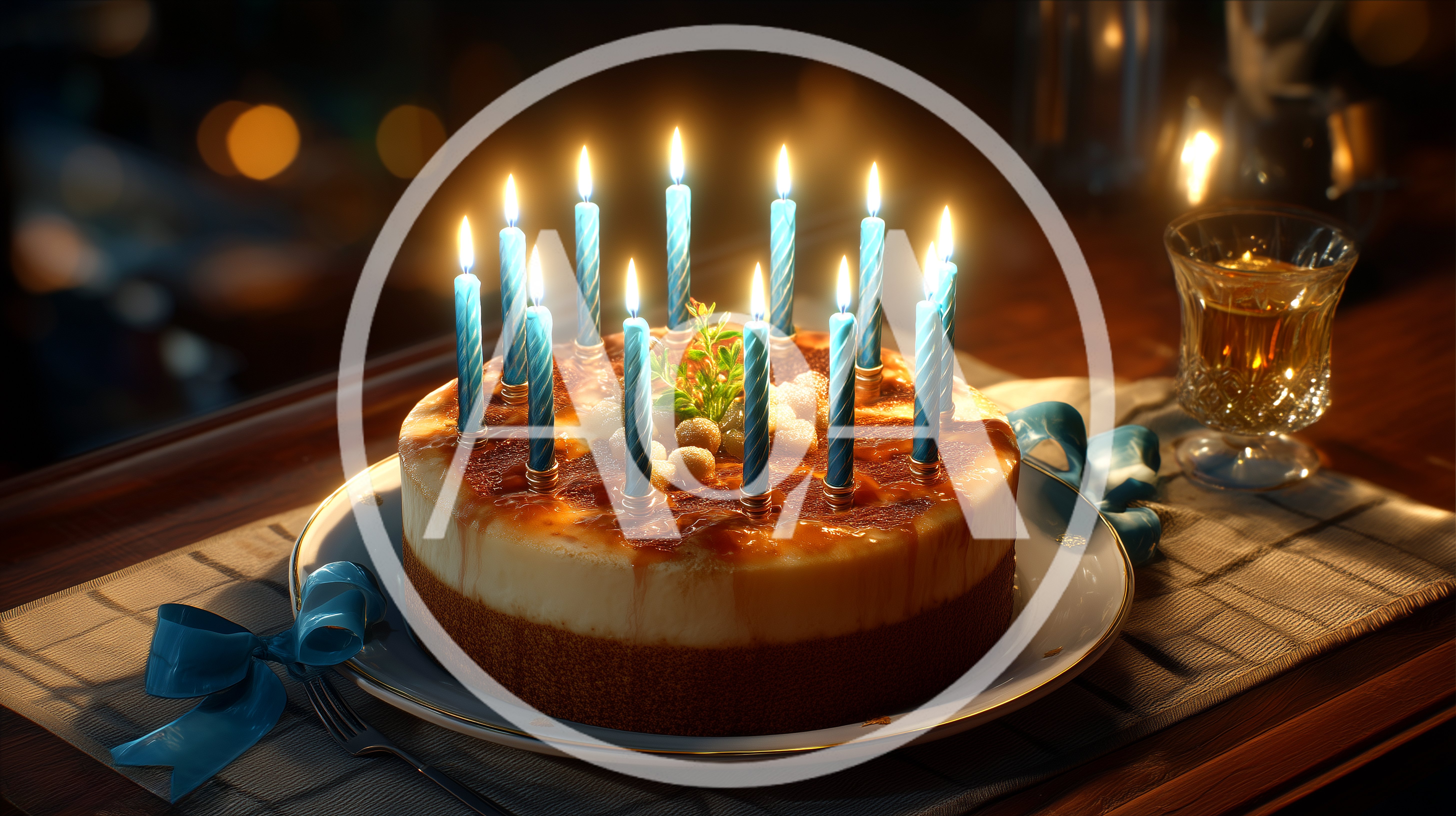 Birthday Cheesecake With Lit Candles On A Table