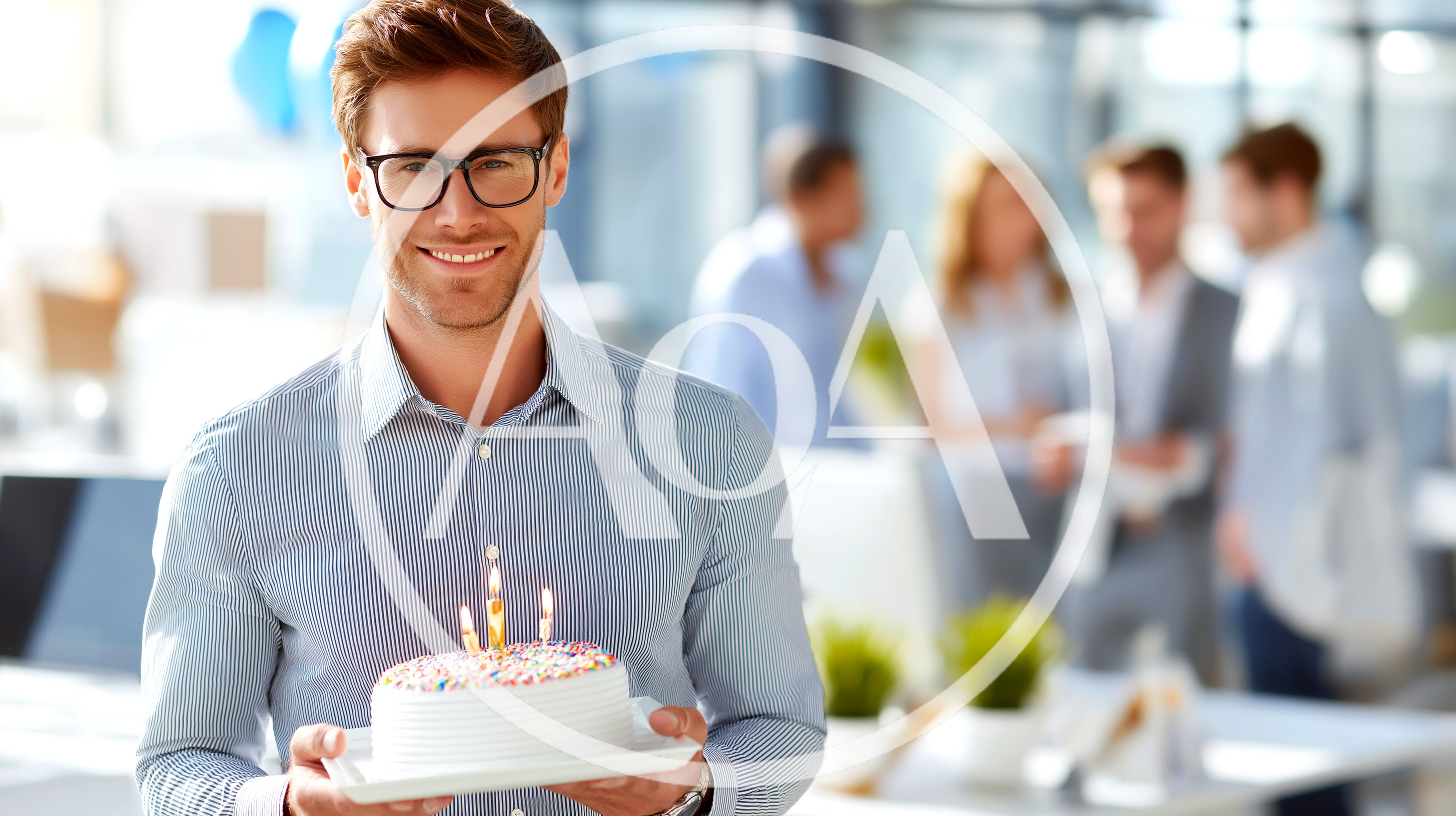Professional Man Holding Birthday Cake In Office