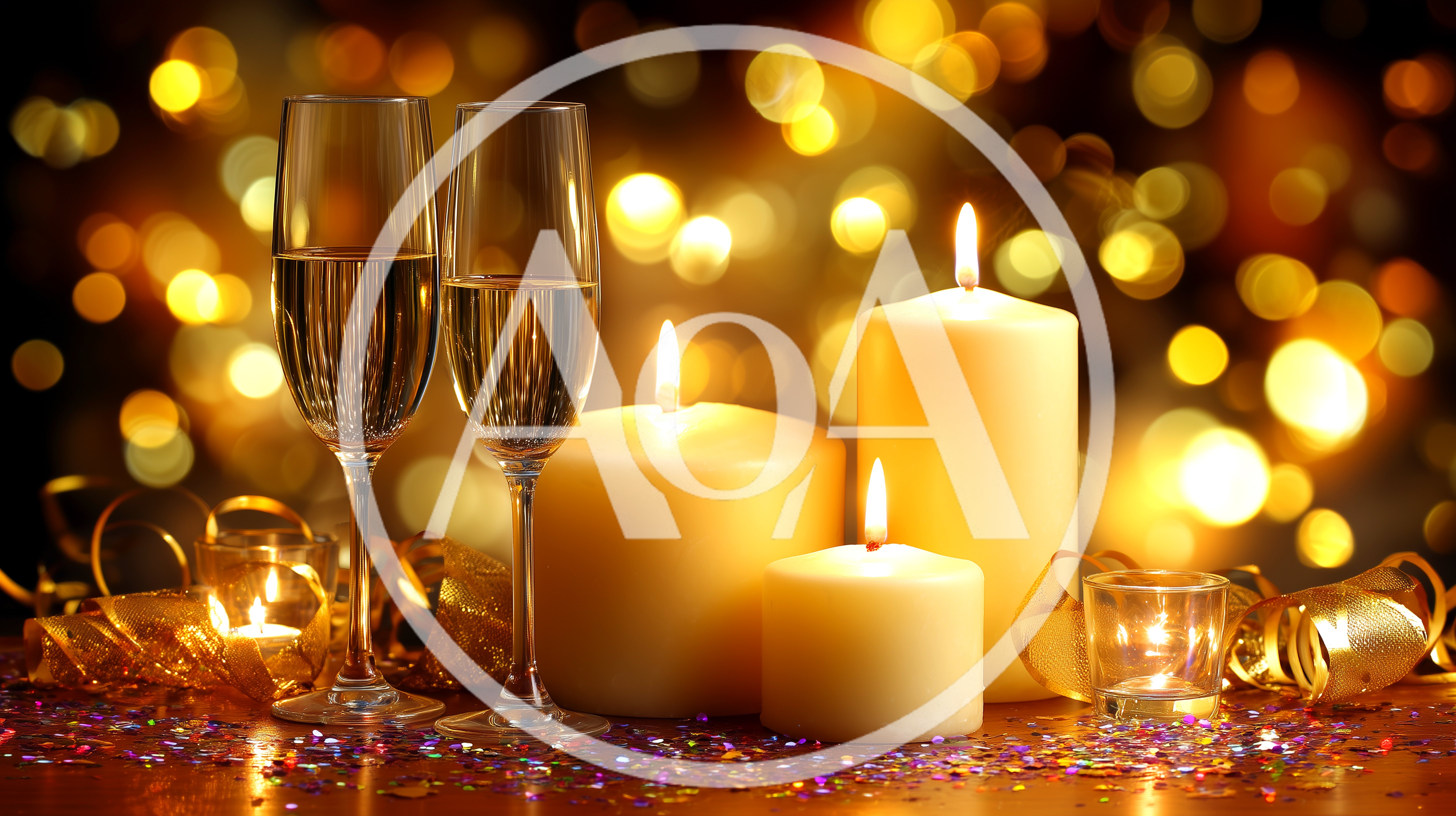 Champagne Flutes And Candles For New Year Celebration