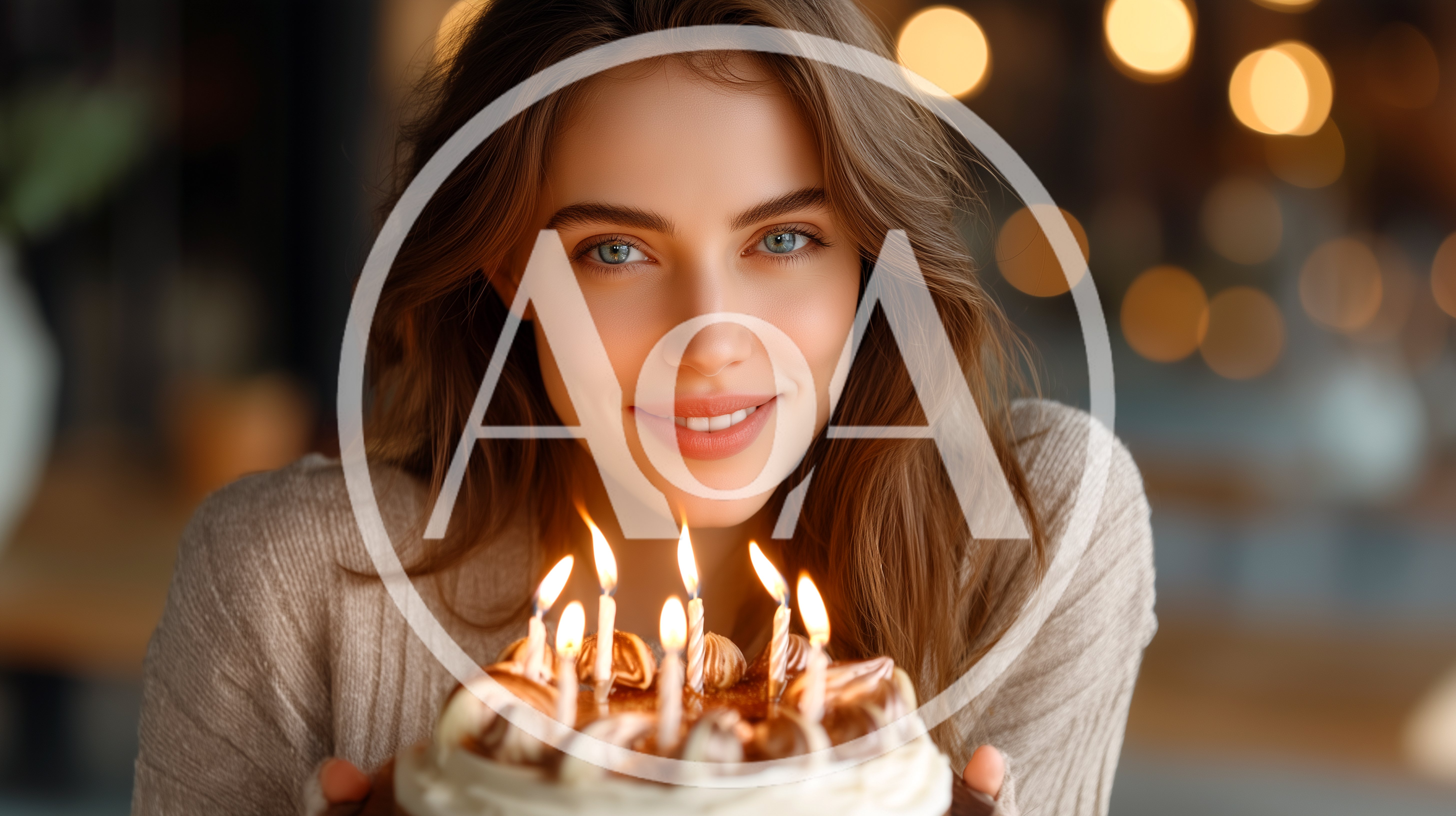 Young Woman Holding Birthday Cake With Lit Candles