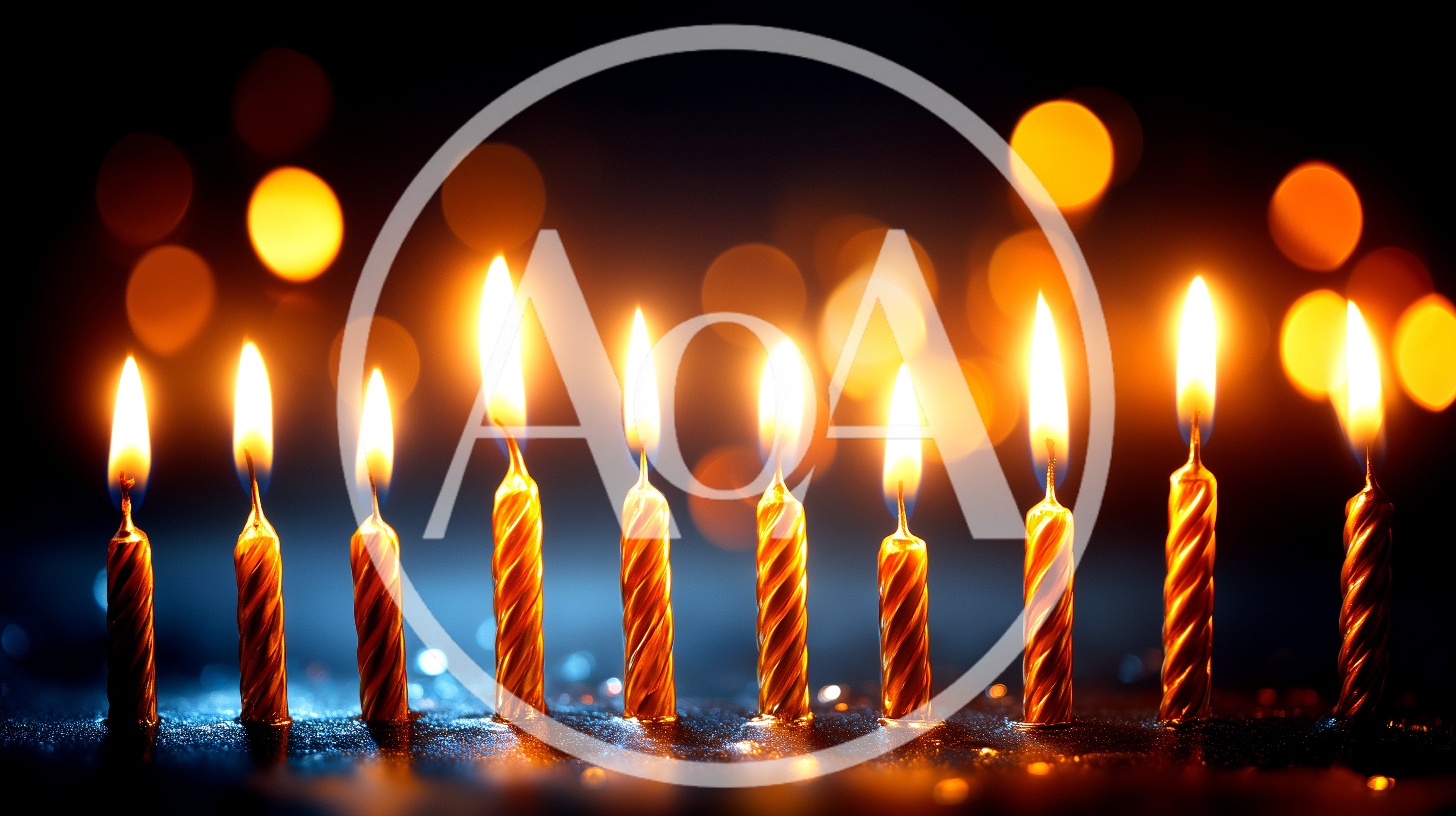 Ten Burning Birthday Candles Against A Dark Bokeh Background