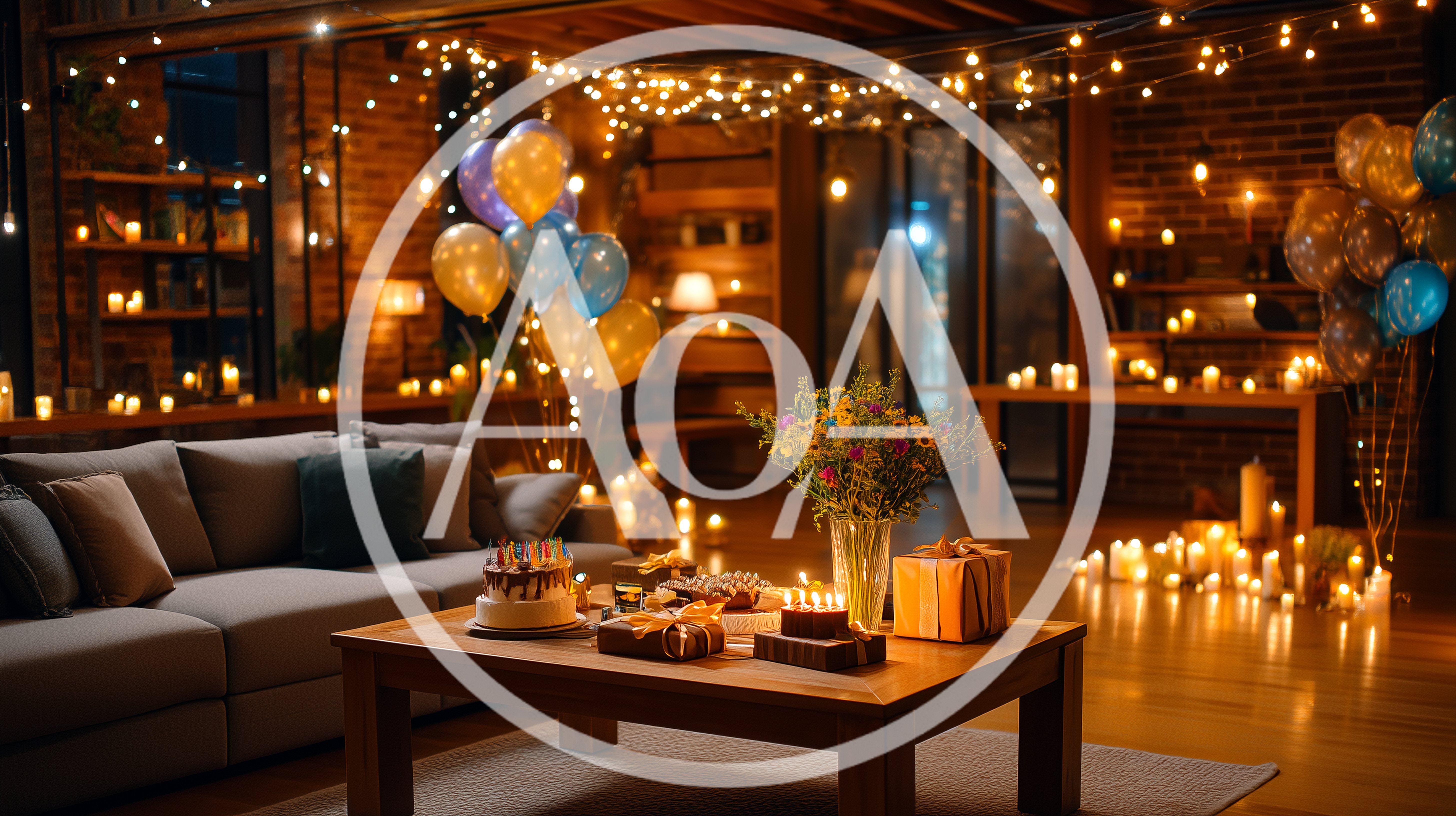 Cozy Birthday Celebration Setup In A Warmly Lit Living Room