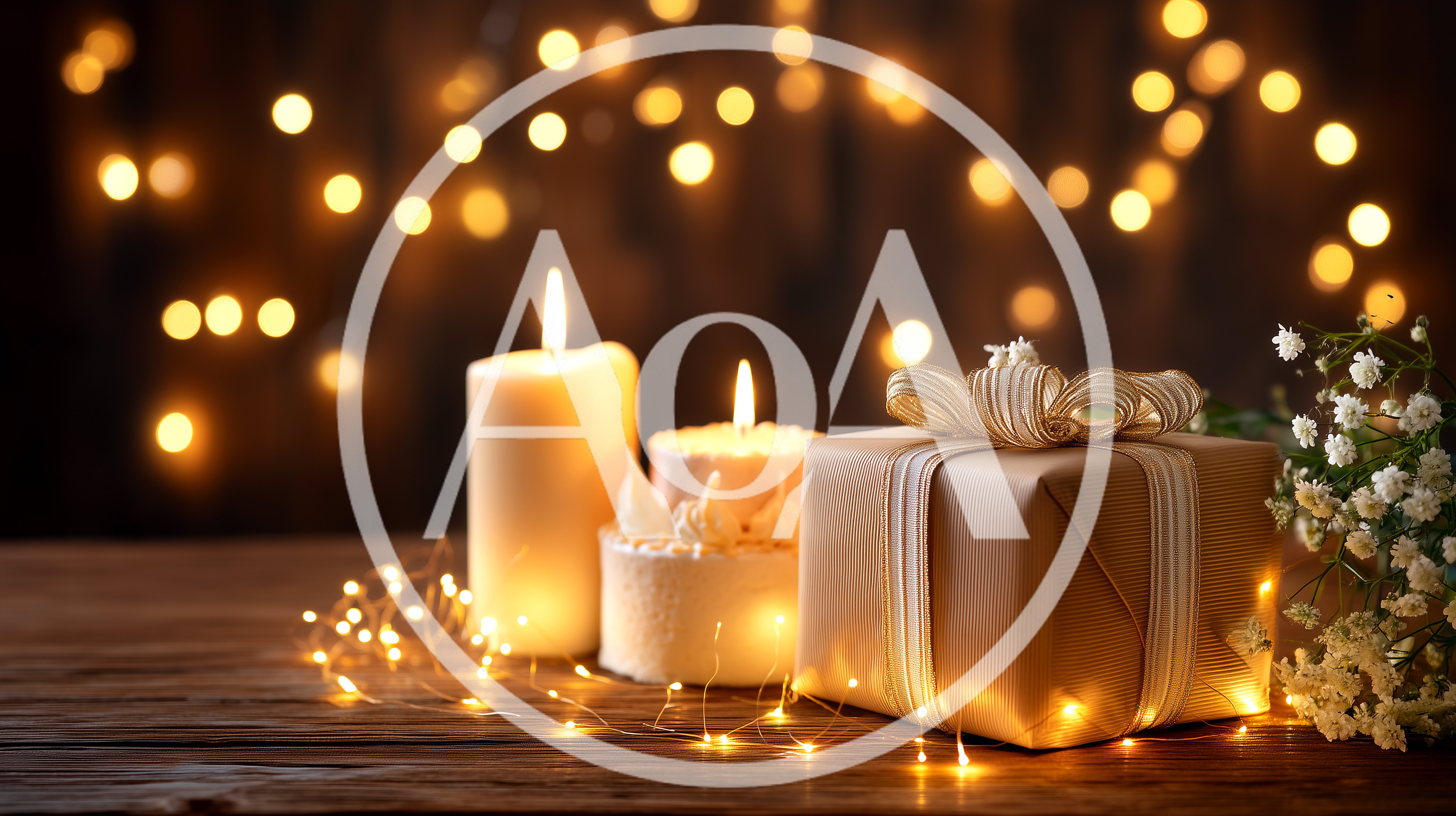 Festive Gift Box With Candles And Fairy Lights