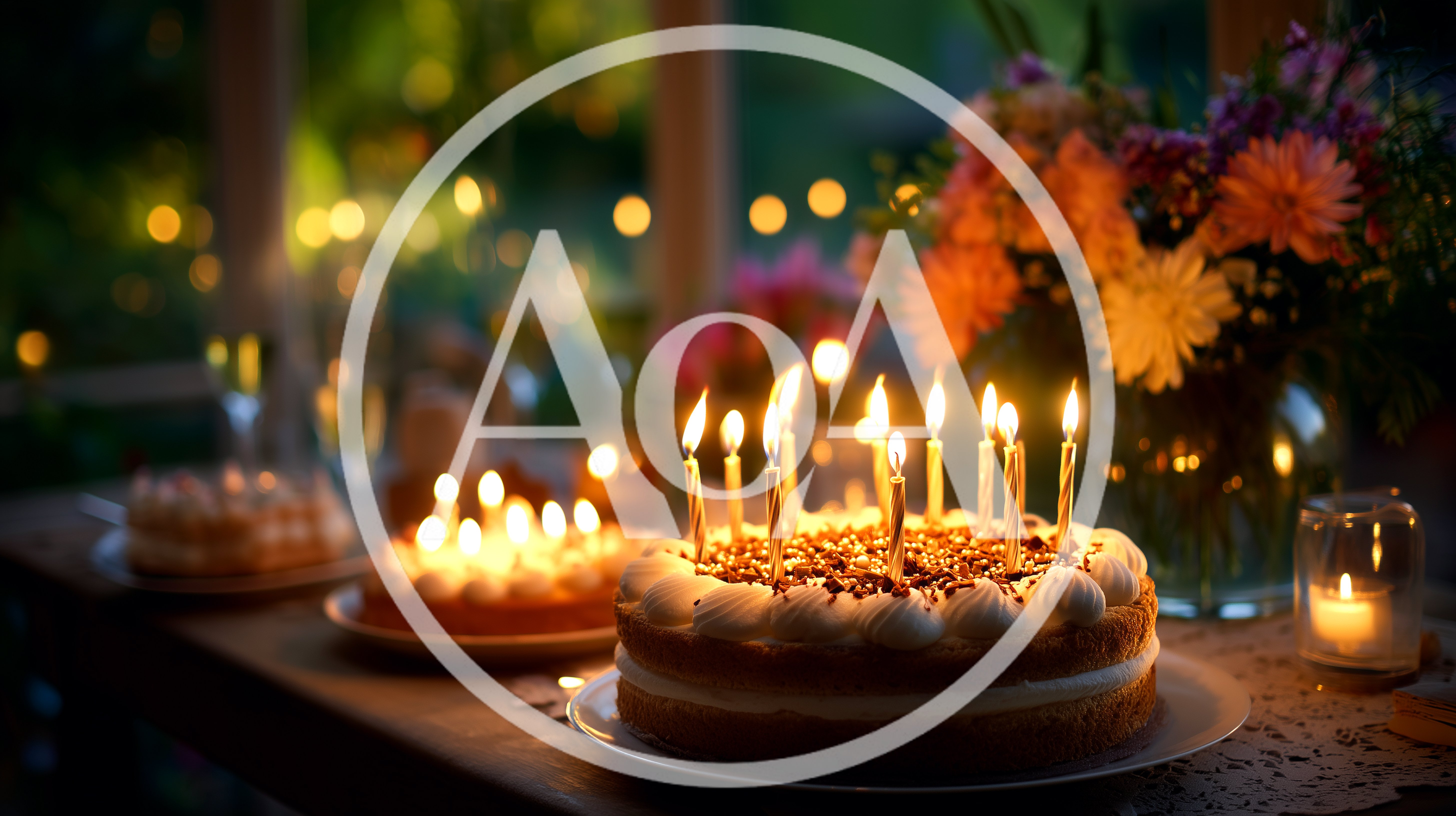 Birthday Cake With Lit Candles On A Table