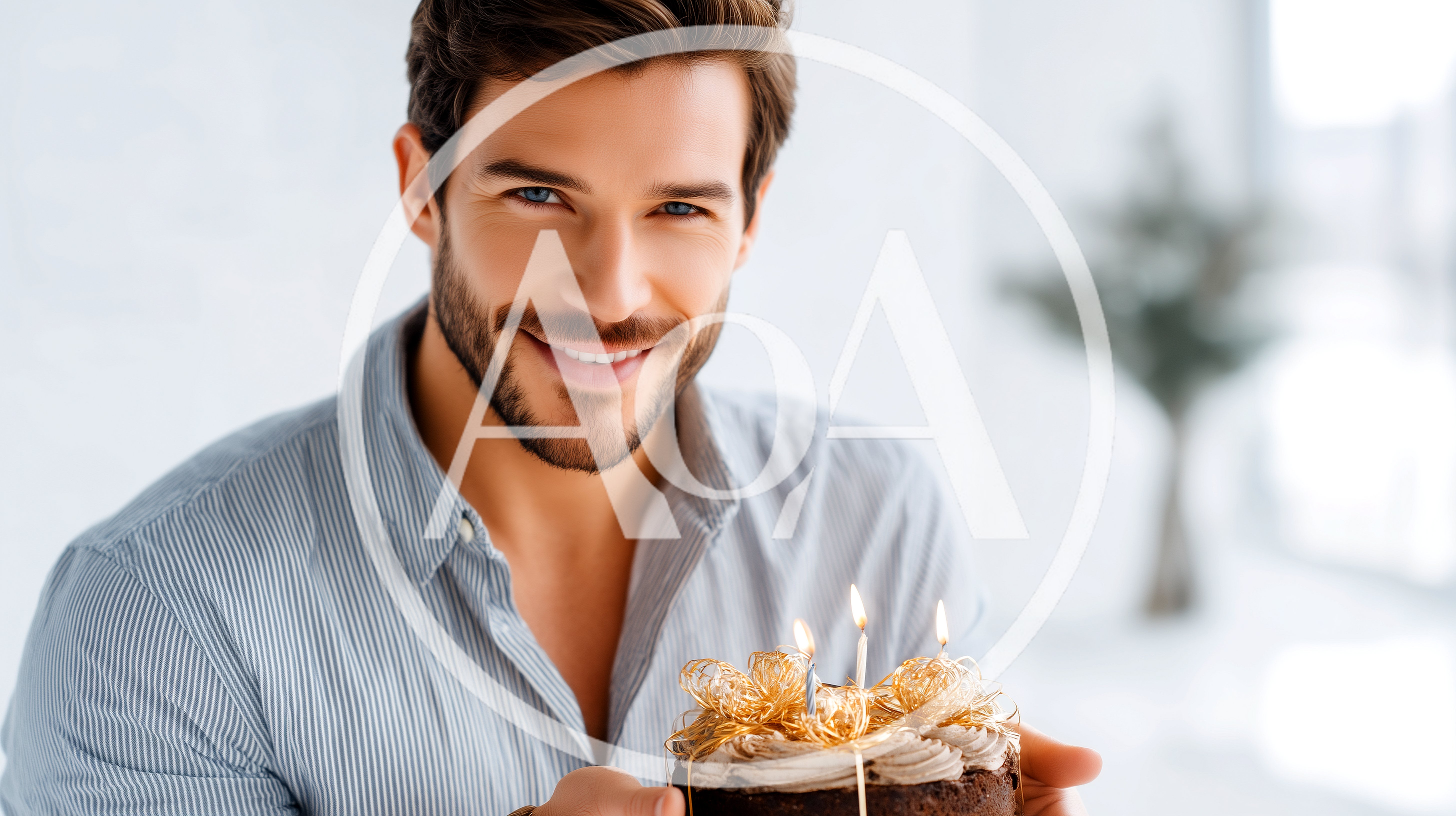 Handsome Man Holding A Birthday Cake With Candles