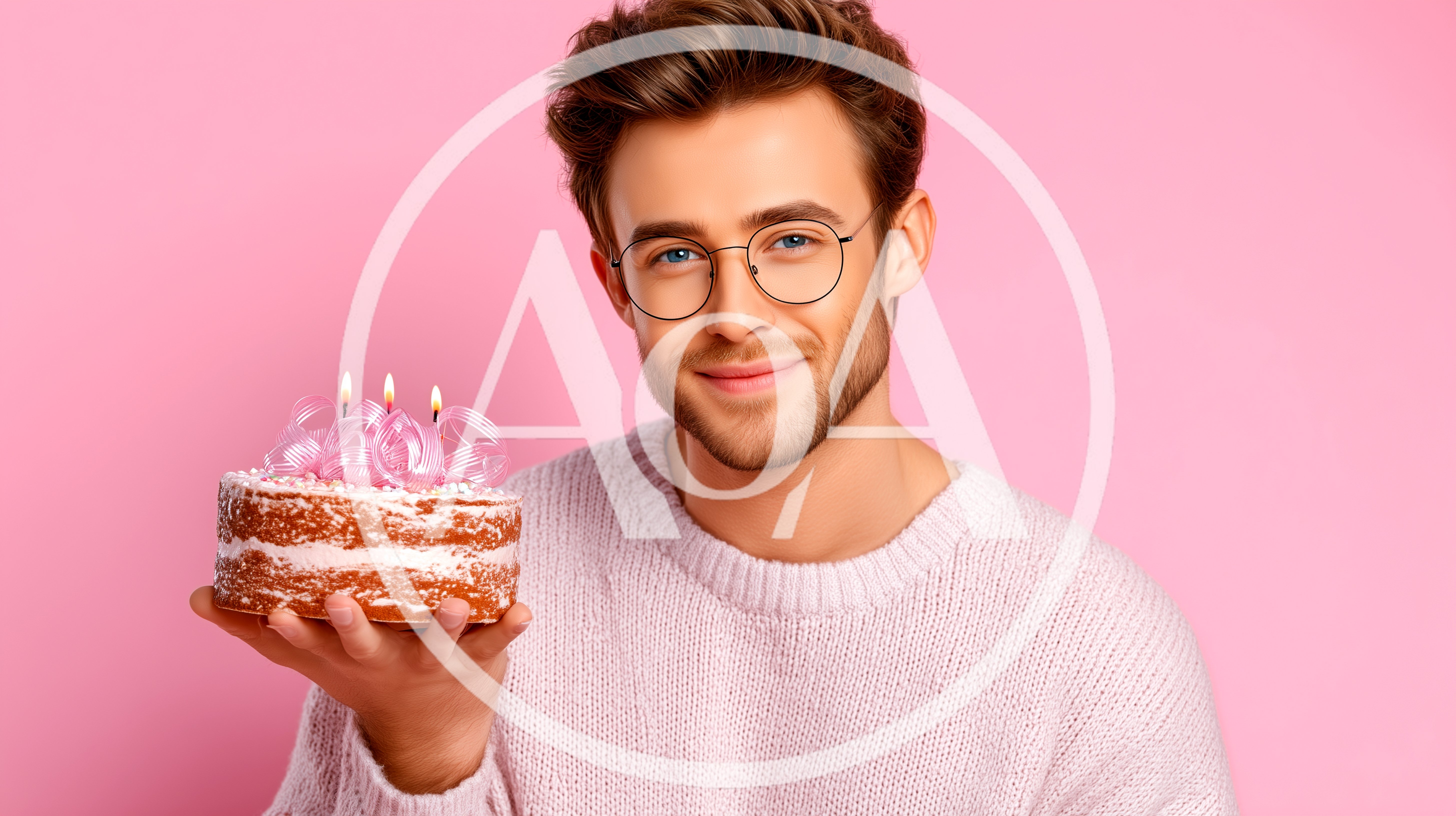 Young Man Holding A Small Birthday Cake