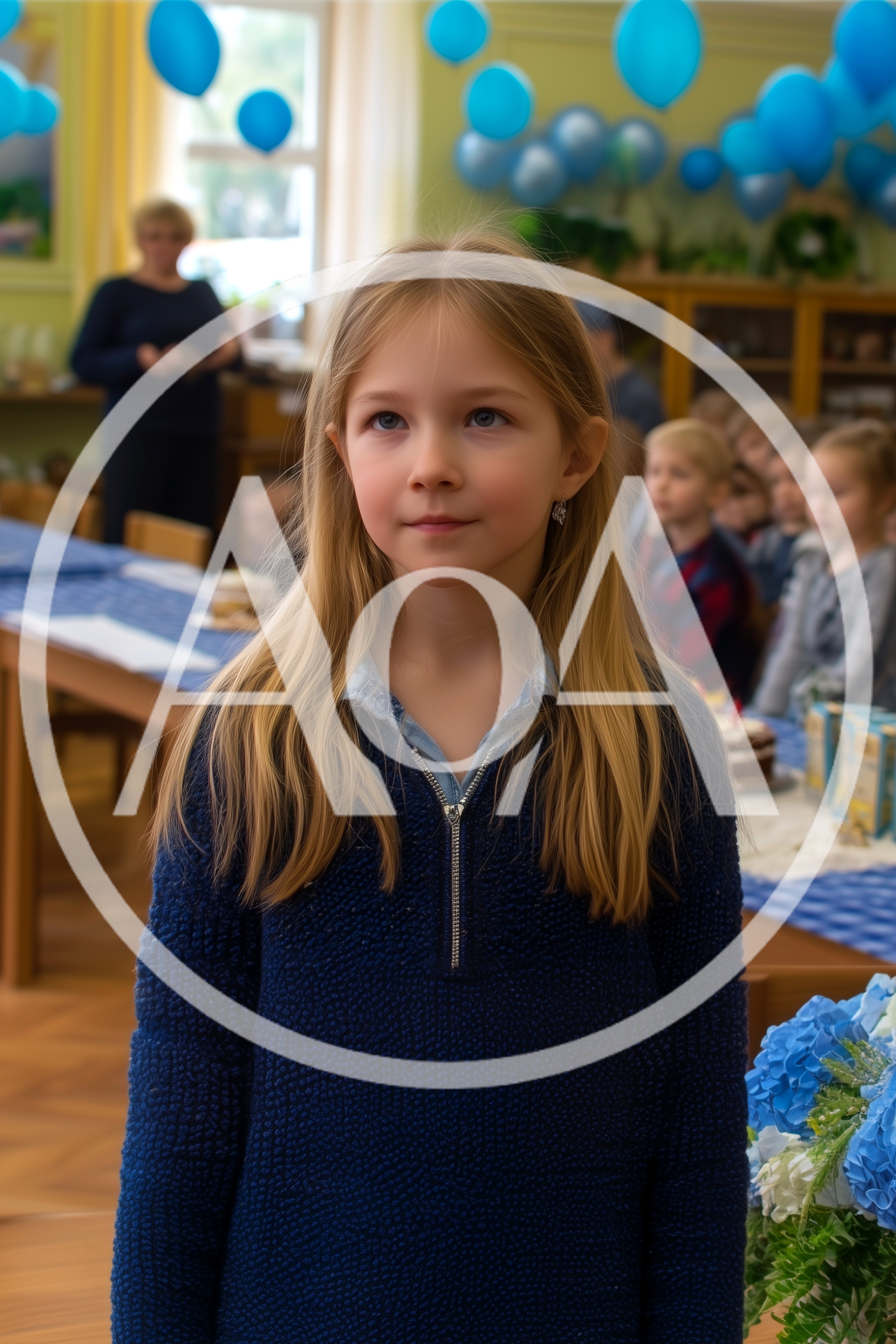 Young Girl Standing in a Decorated Classroom