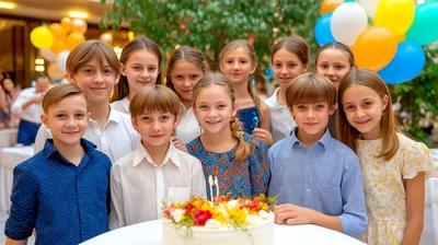Group of Children Celebrating Birthday with Cake