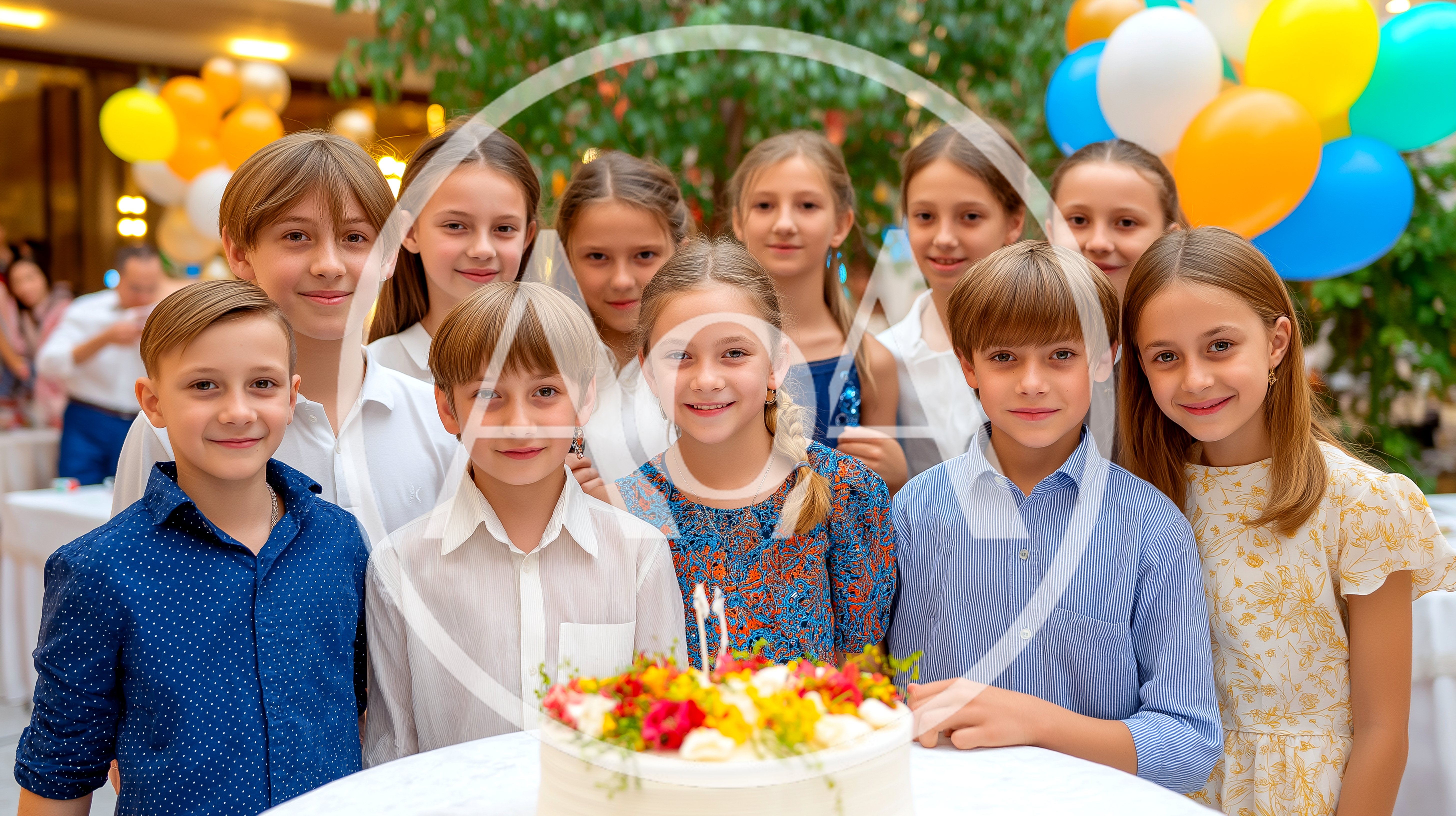 Group of Children Celebrating Birthday with Cake