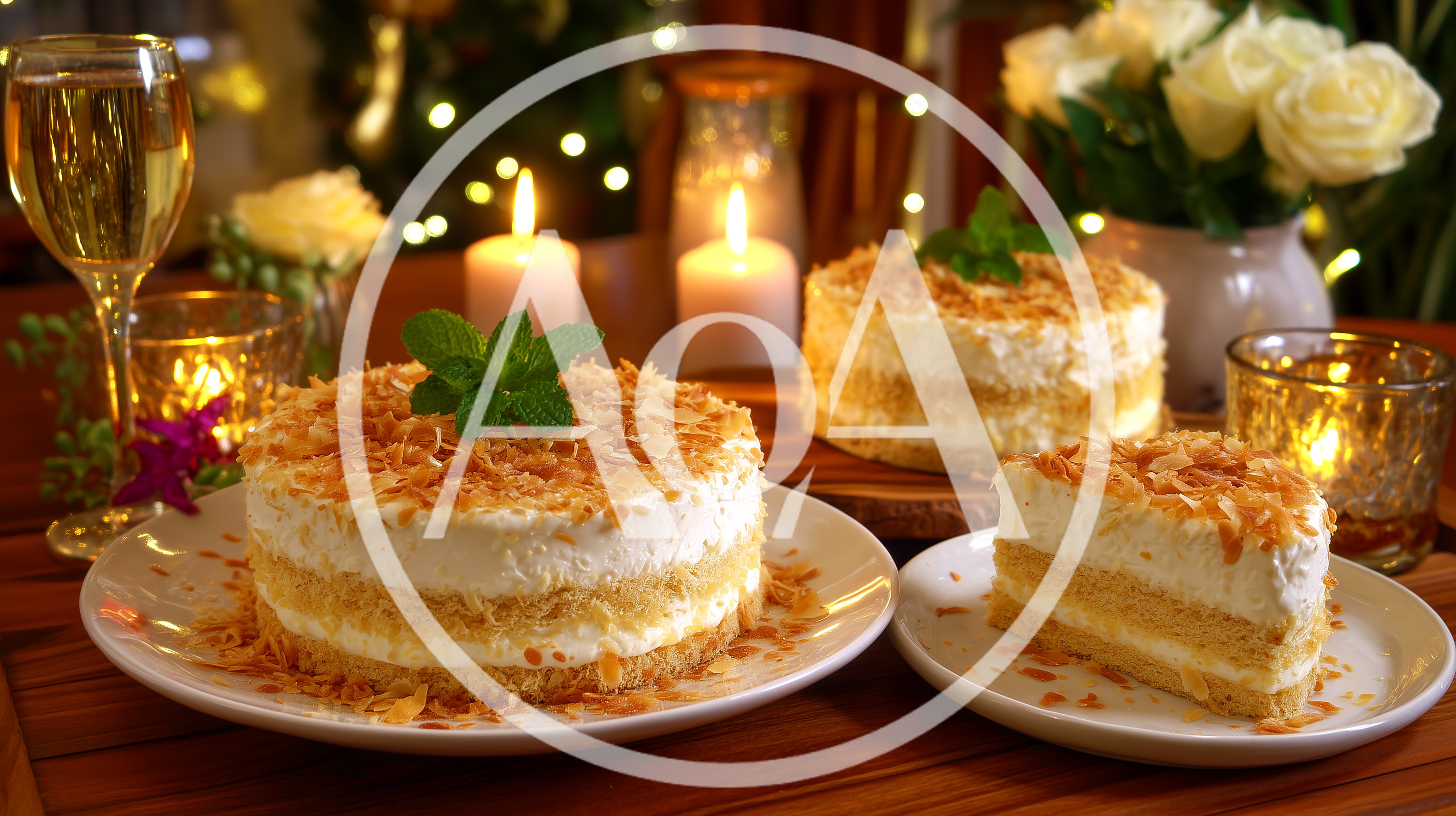 Elegant Coconut Cream Cakes On A Festive Table