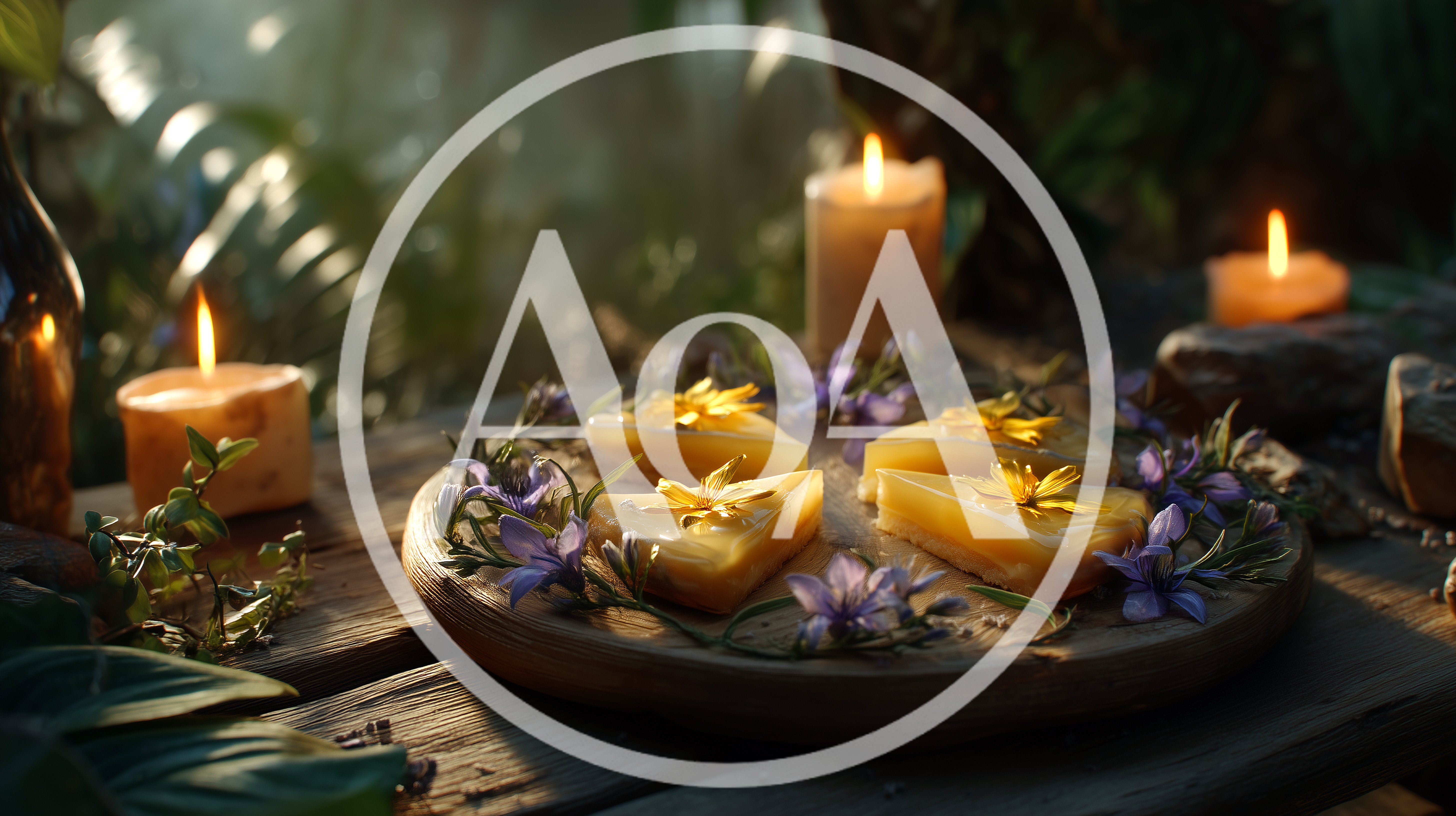 Triangular Honey Cakes Decorated With Flowers On Wooden Platter