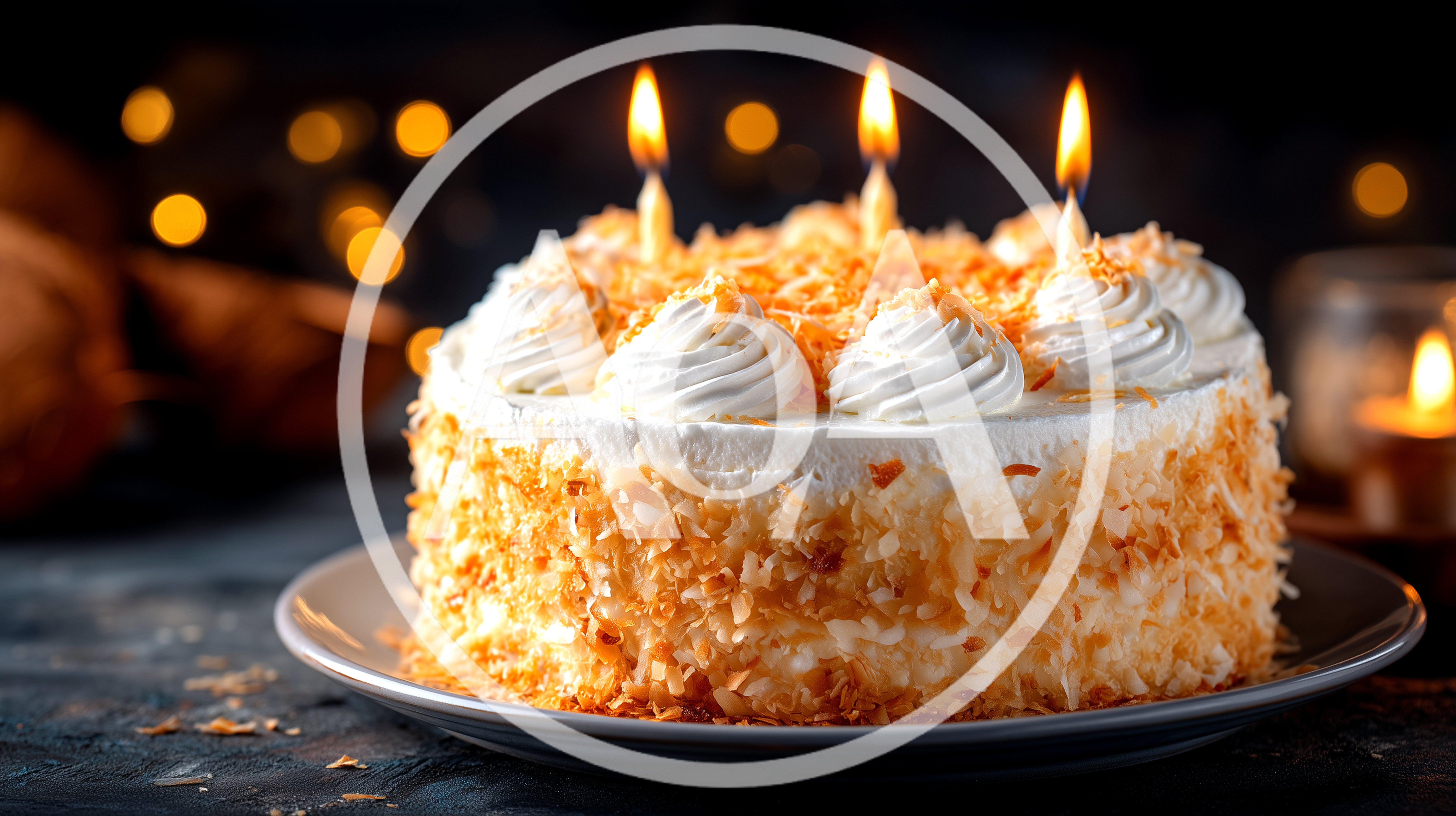 Coconut Cream Birthday Cake With Lit Candles