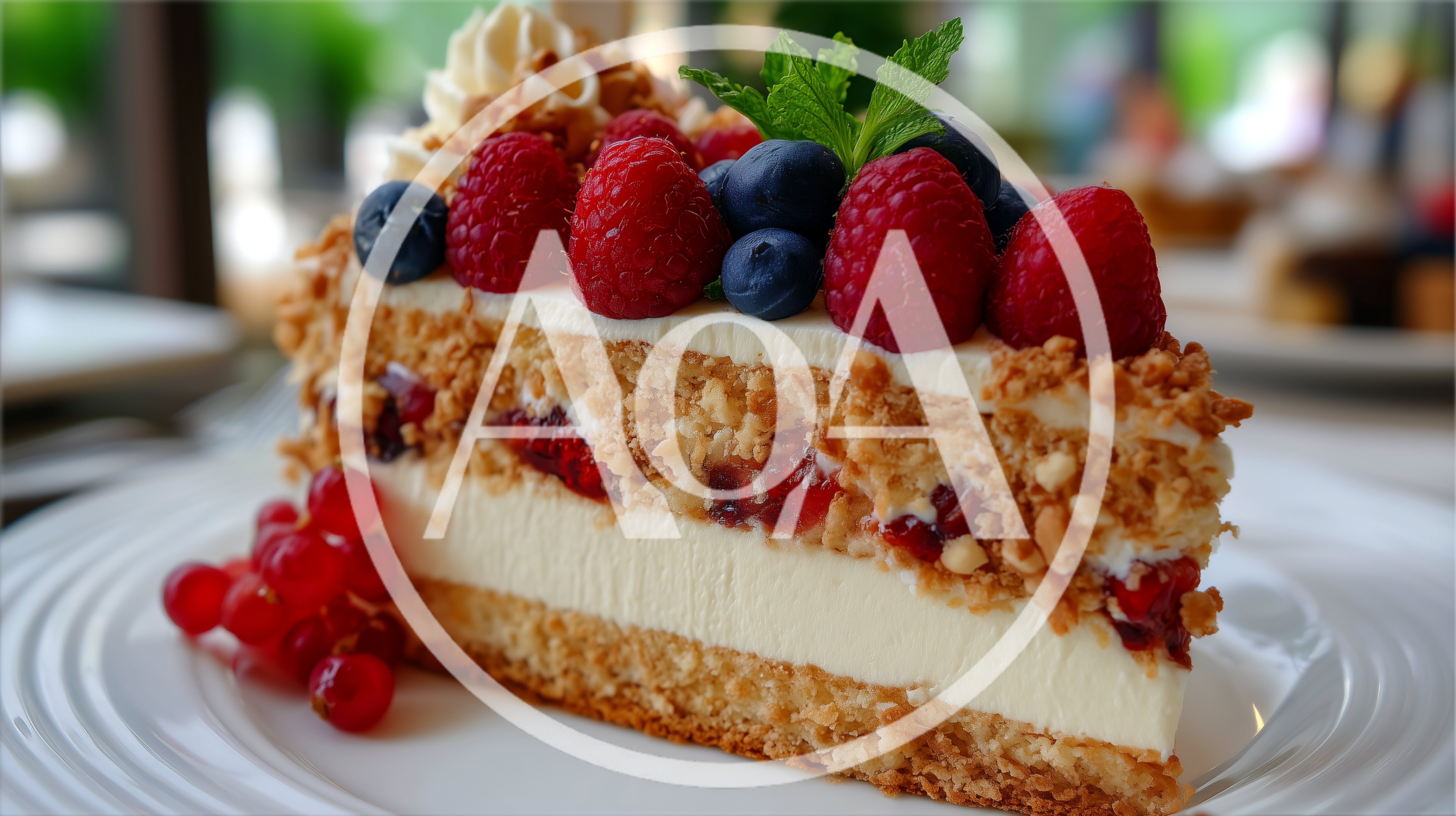 Slice Of Layered Berry Cake On A Plate