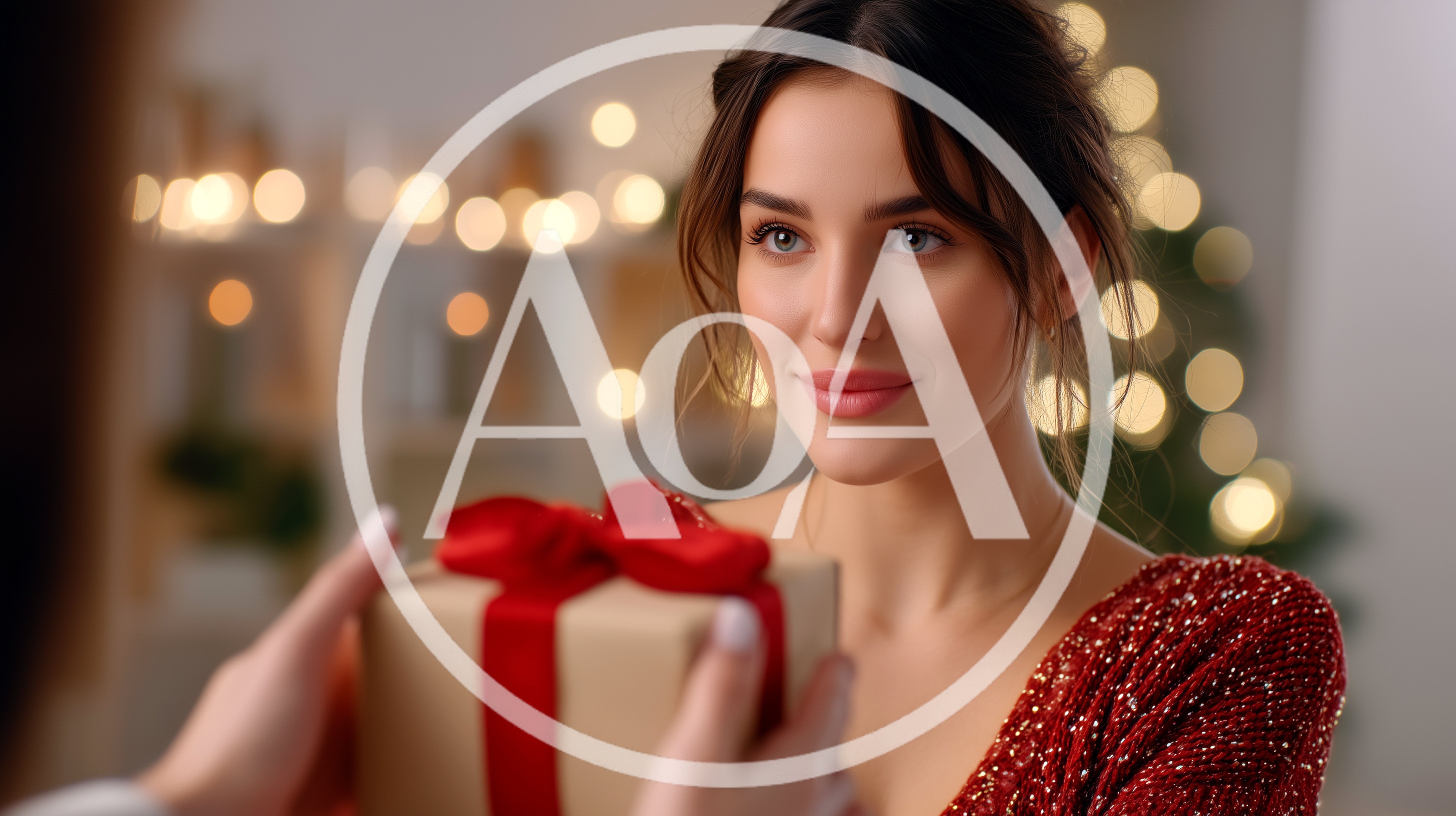 Woman Receiving A Christmas Gift From A Partner