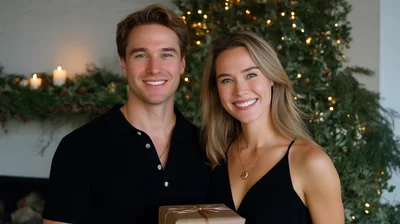 Happy Couple Holding A Christmas Gift