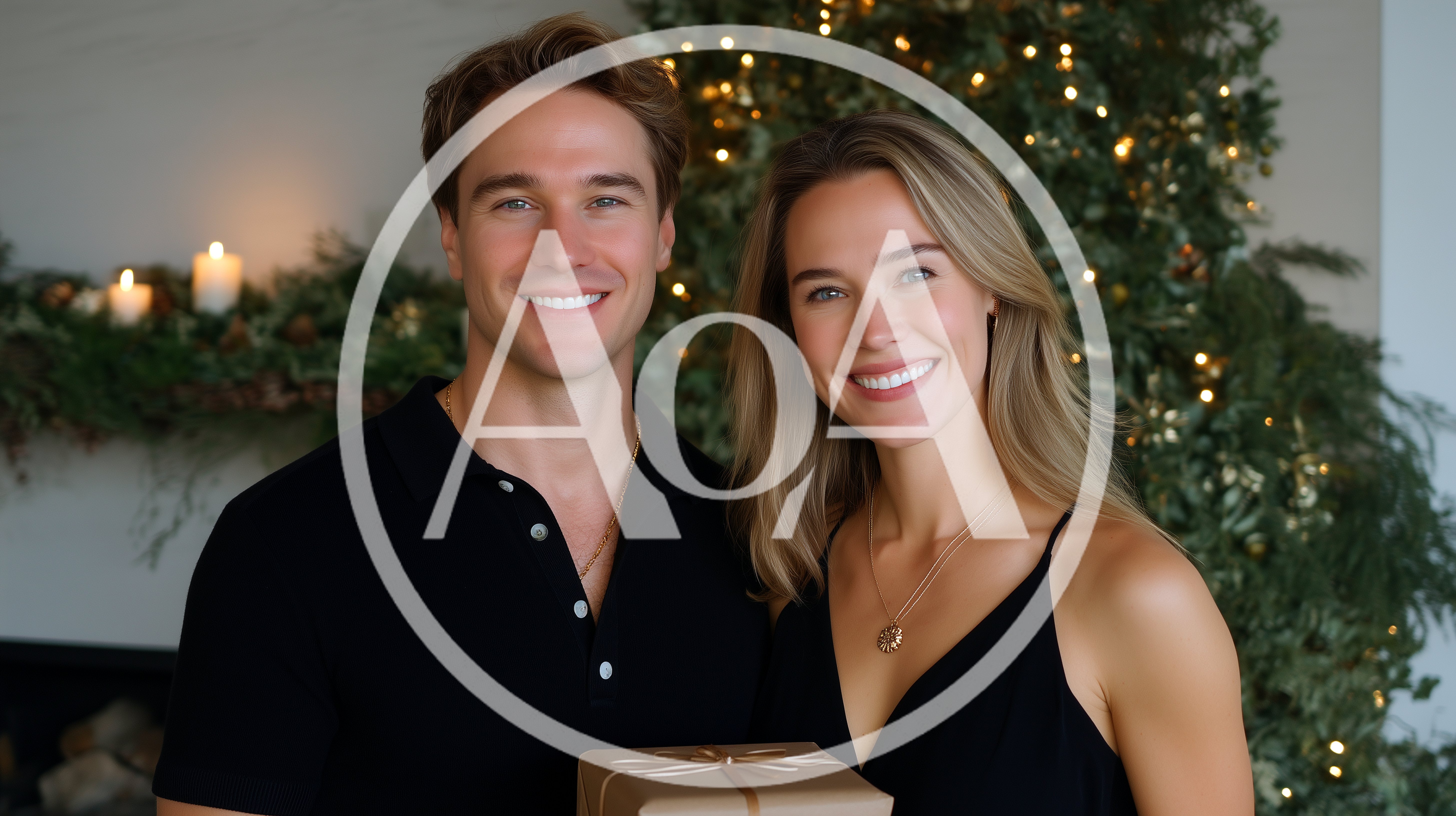 Happy Couple Holding A Christmas Gift