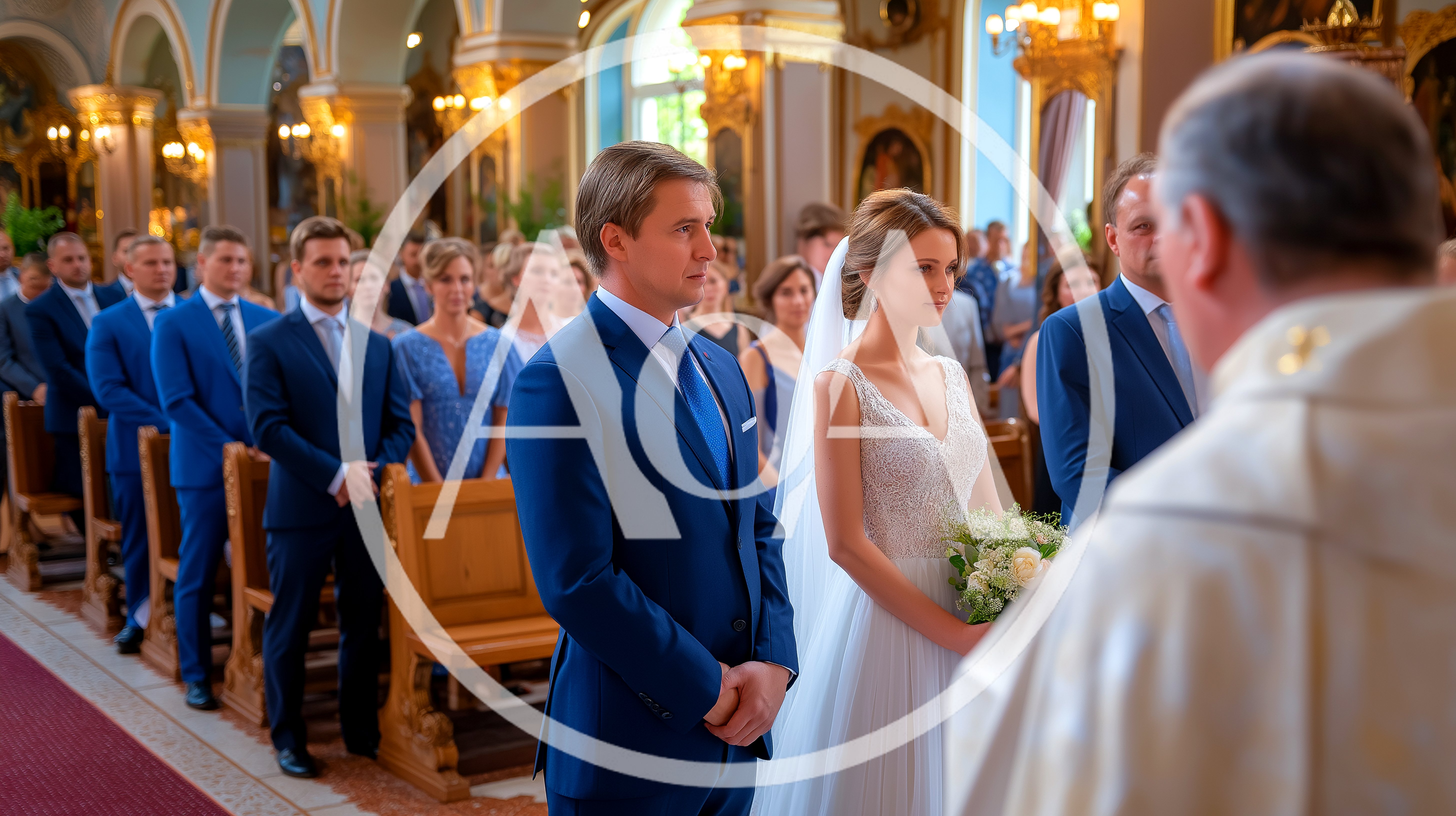 Bride and Groom Standing at Altar During Wedding Ceremony
