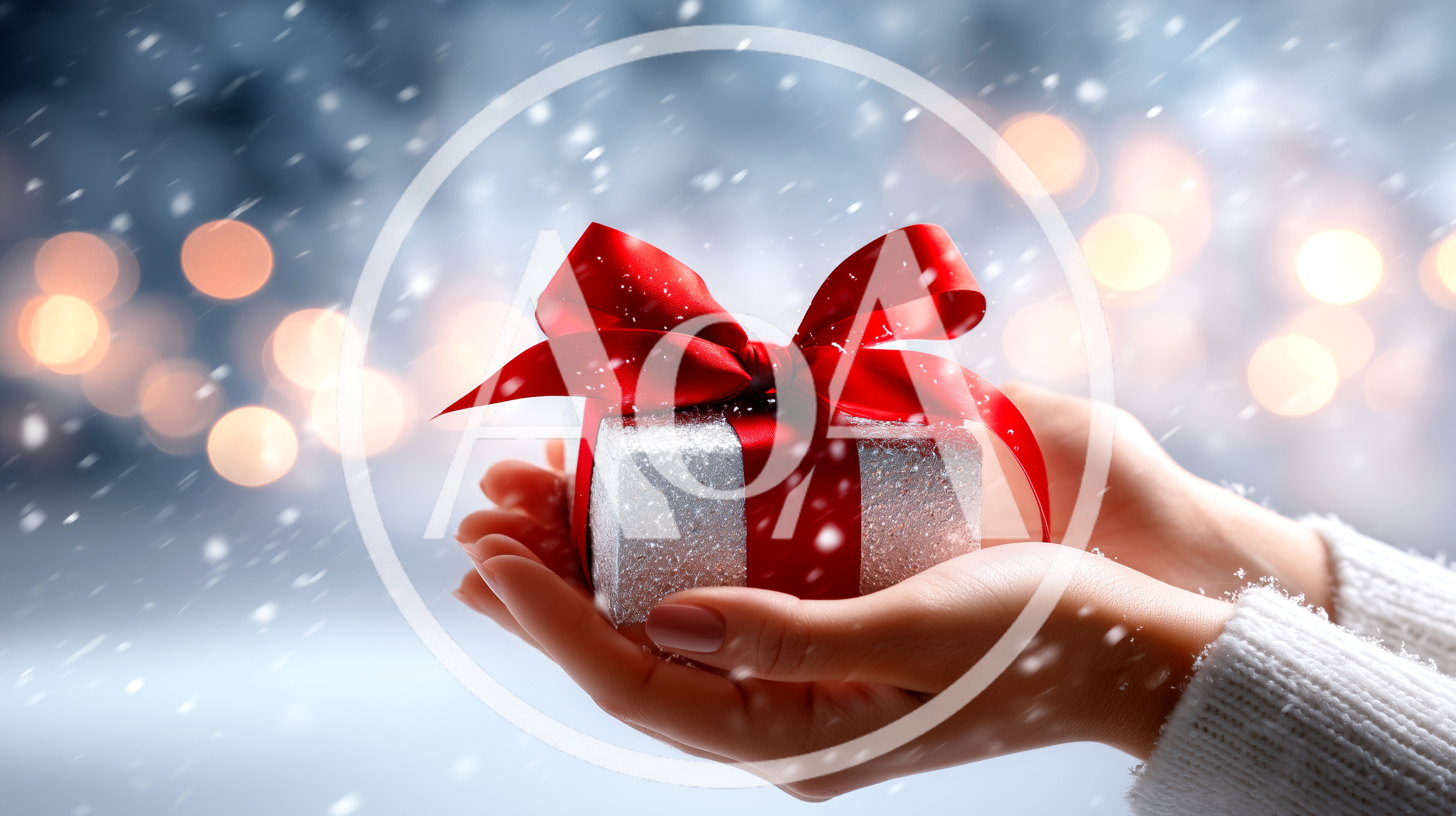 Hands Holding A Gift Box With Red Ribbon