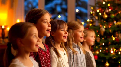 Group Of Young Girls Singing Christmas Carols