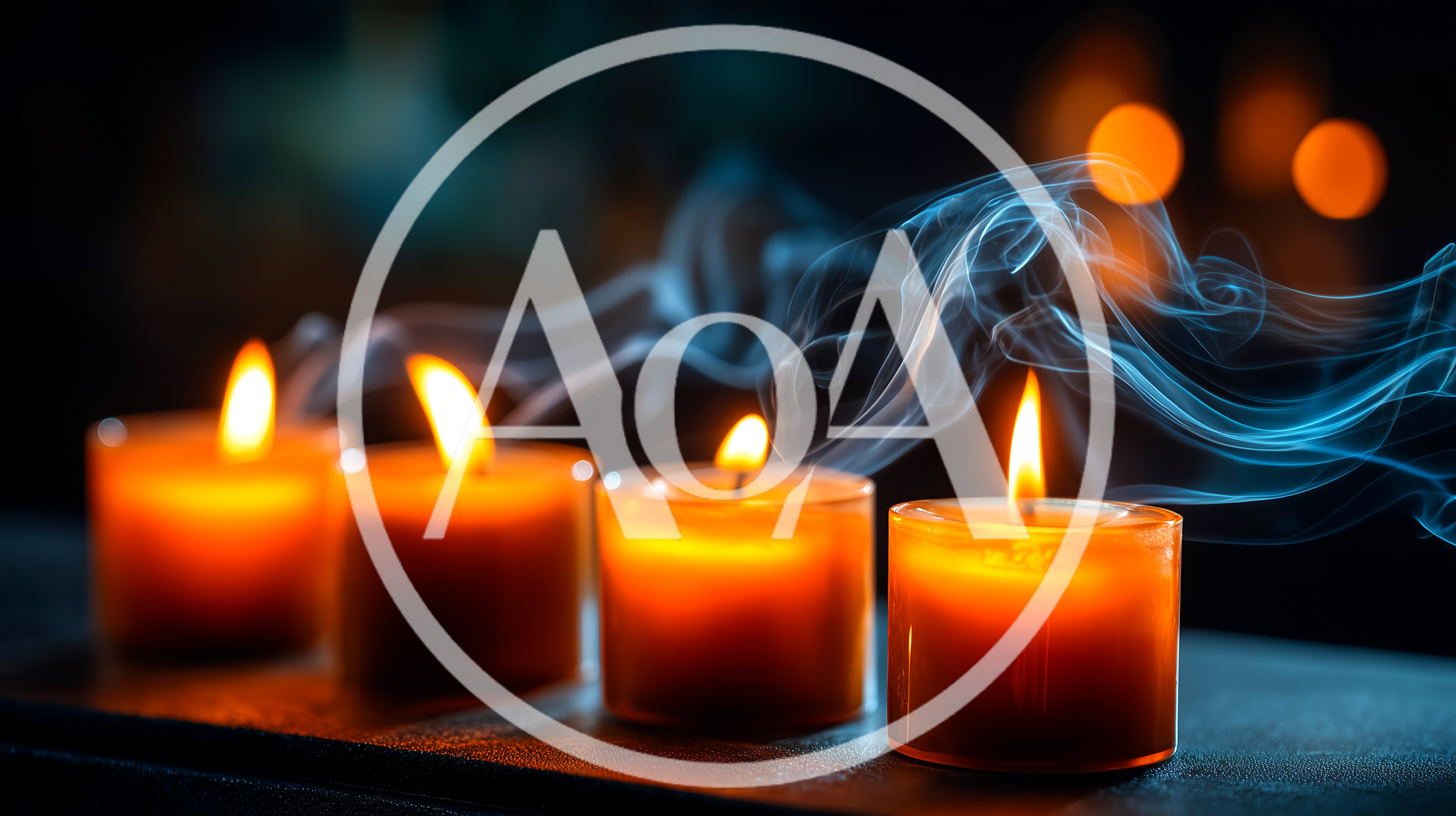 Four Lit Candles With Wisps Of Blue Smoke
