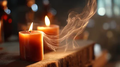 Two Lit Candles With Wisps Of Smoke