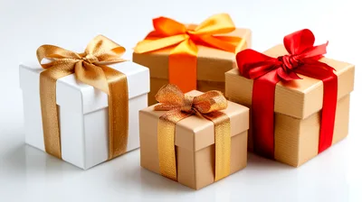 Four Gift Boxes With Colorful Ribbons