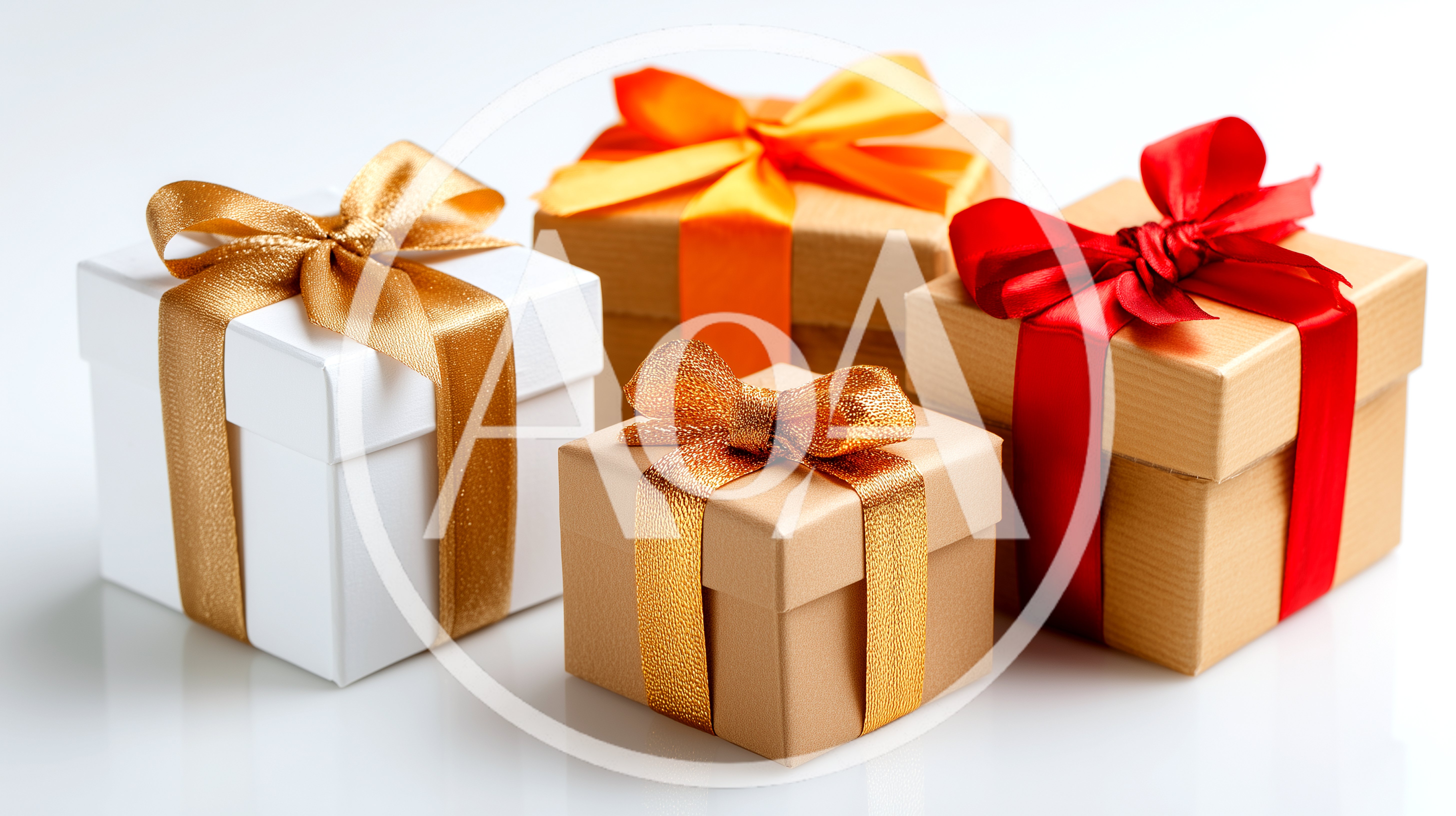 Four Gift Boxes With Colorful Ribbons