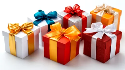 Five Colorful Gift Boxes With Ribbons