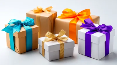 Five Colorful Gift Boxes With Ribbons