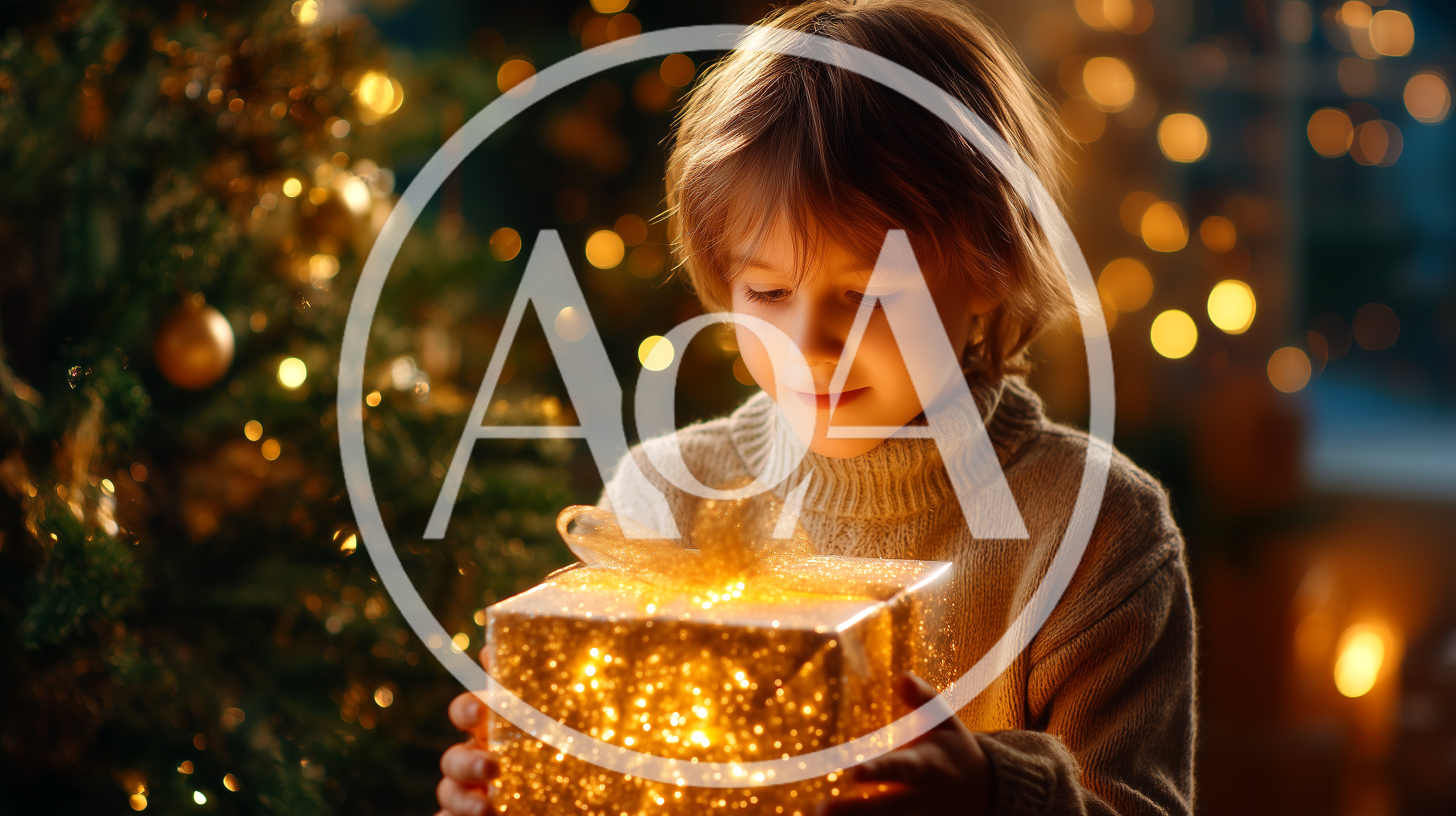 Young Child Holding A Glowing Christmas Gift