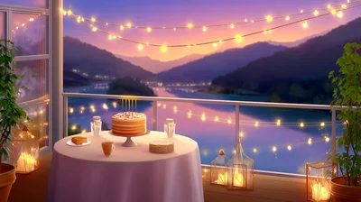 Romantic Birthday Celebration Setup on a Scenic Balcony
