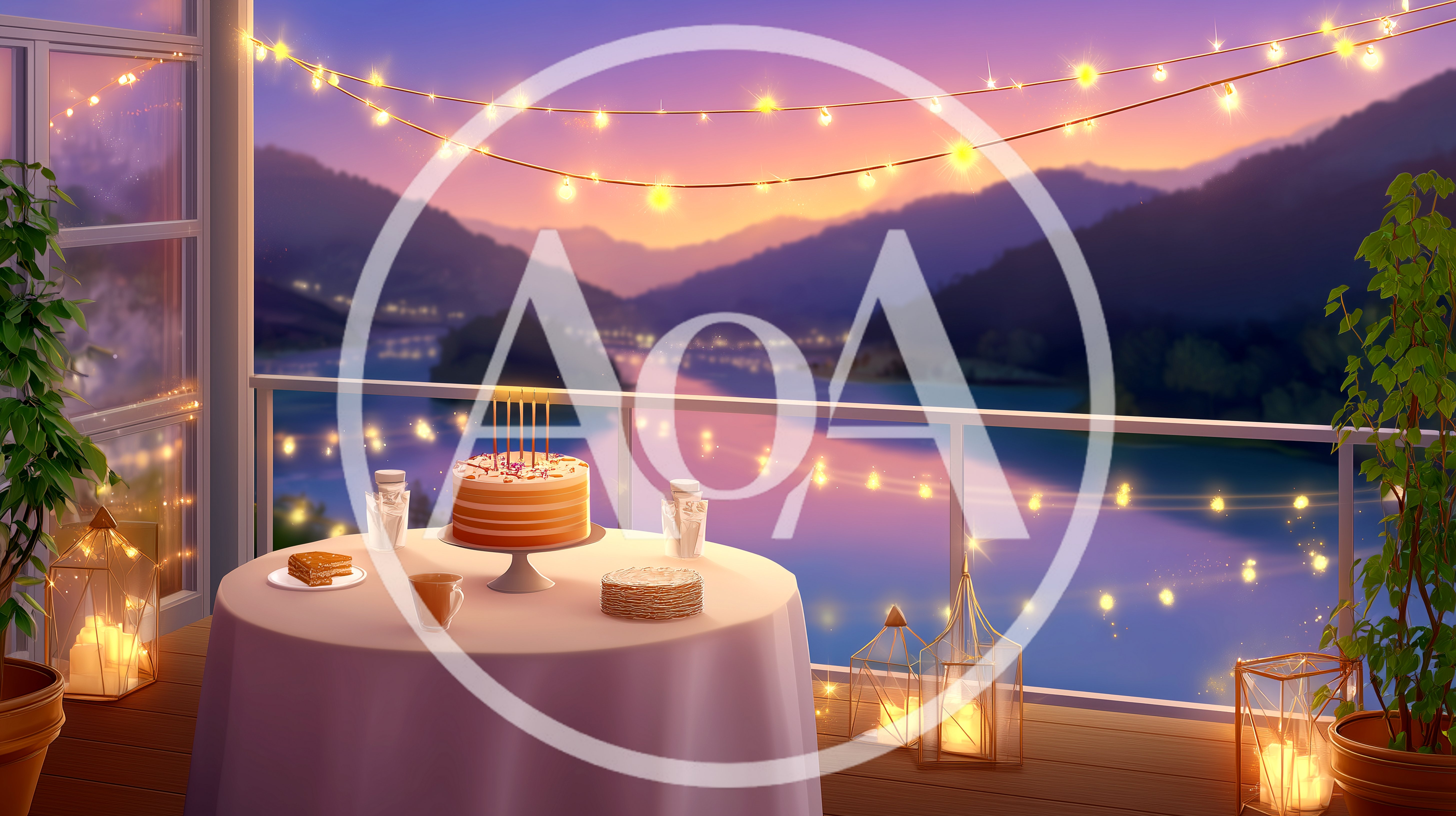 Romantic Birthday Celebration Setup on a Scenic Balcony