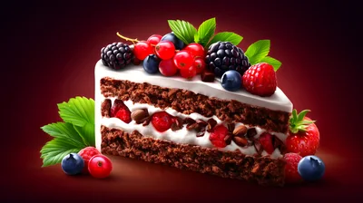Slice Of Chocolate Cake With Fresh Berries