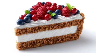 Slice Of Berry Topped Cheesecake On White Background
