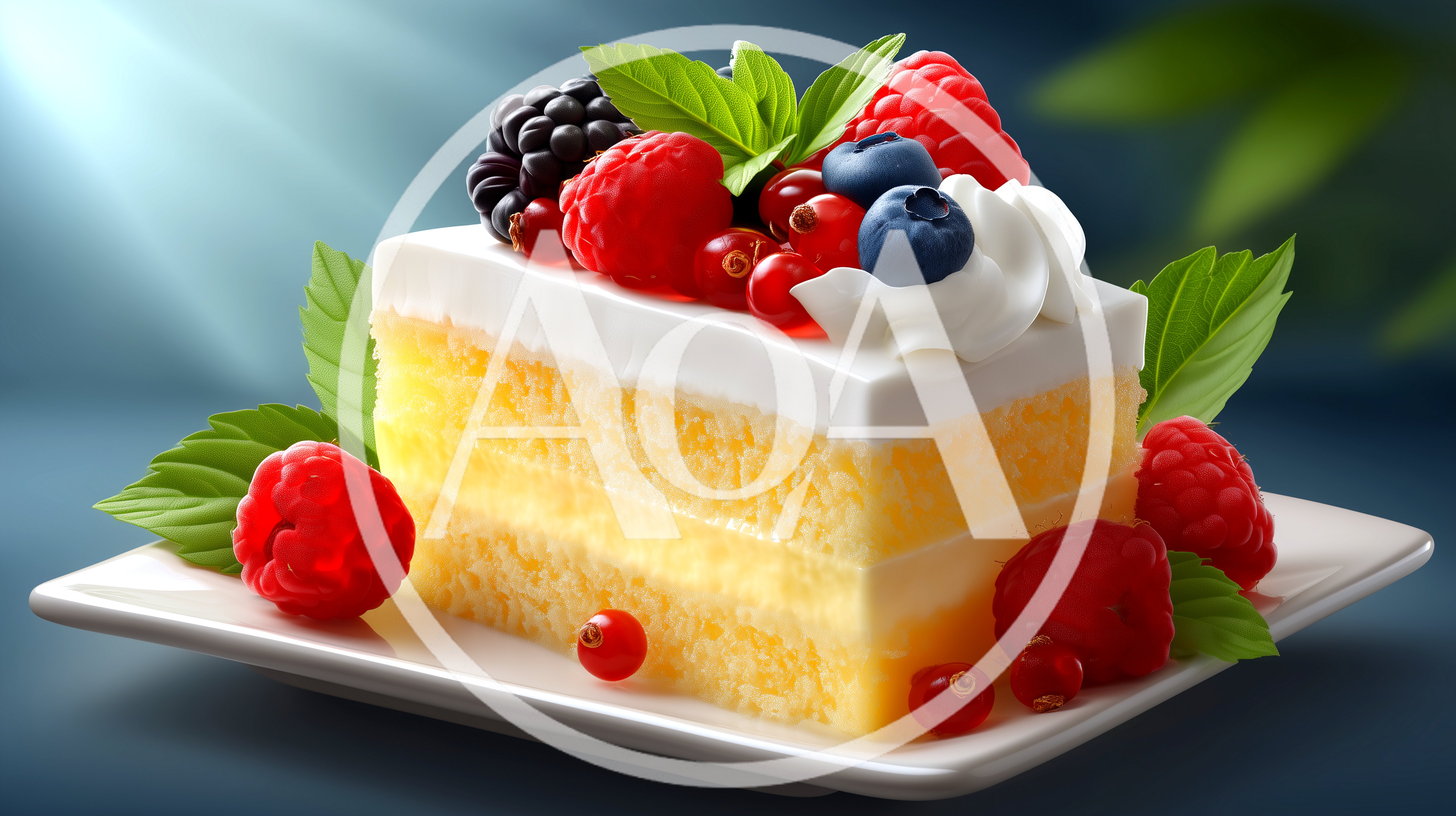 Slice Of Sponge Cake Topped With Fresh Berries