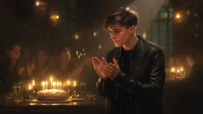 Young Man Clapping At A Birthday Celebration