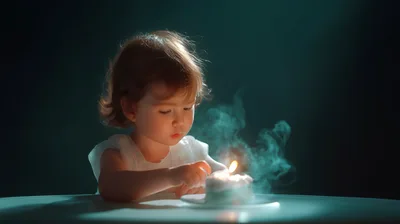 Toddler Girl Blowing Out Birthday Candle