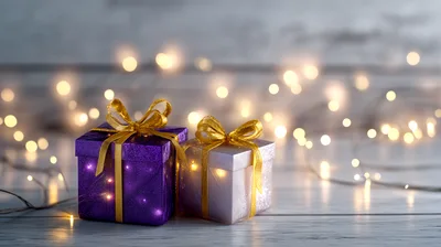 Two Wrapped Gift Boxes With Golden Ribbons